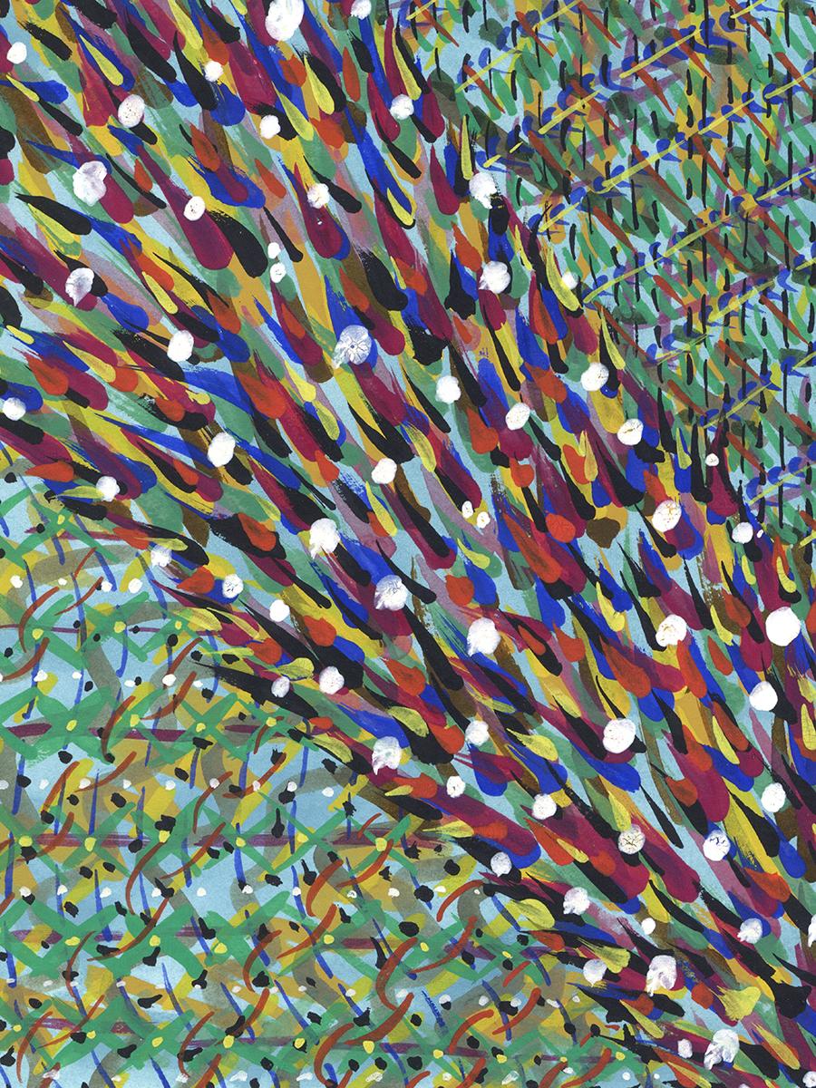 Acrylic on paper, impressionist, colorful, greens, blues - Breaking Rules 712 For Sale 2