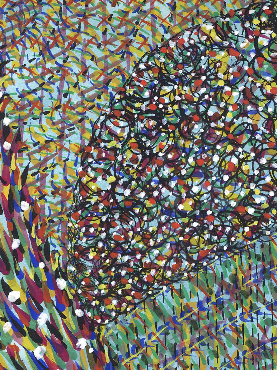 Acrylic on paper, impressionist, colorful, greens, blues - Breaking Rules 712 For Sale 1