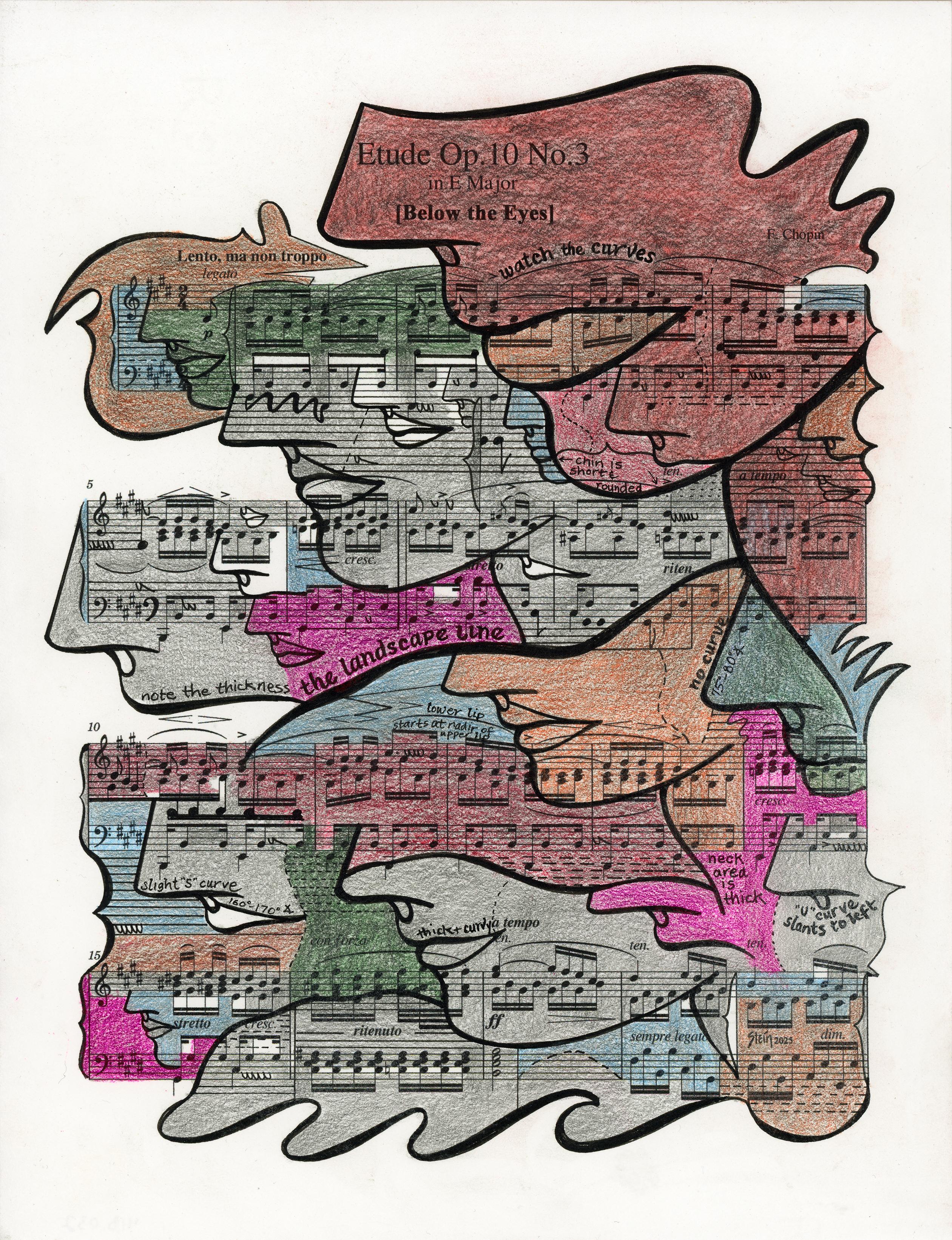 Linda Stein Figurative Art - Signed Feminist LGBTQ+ Colorful Ink on Paper Drawing - Etude Op. 10 No. 418.032