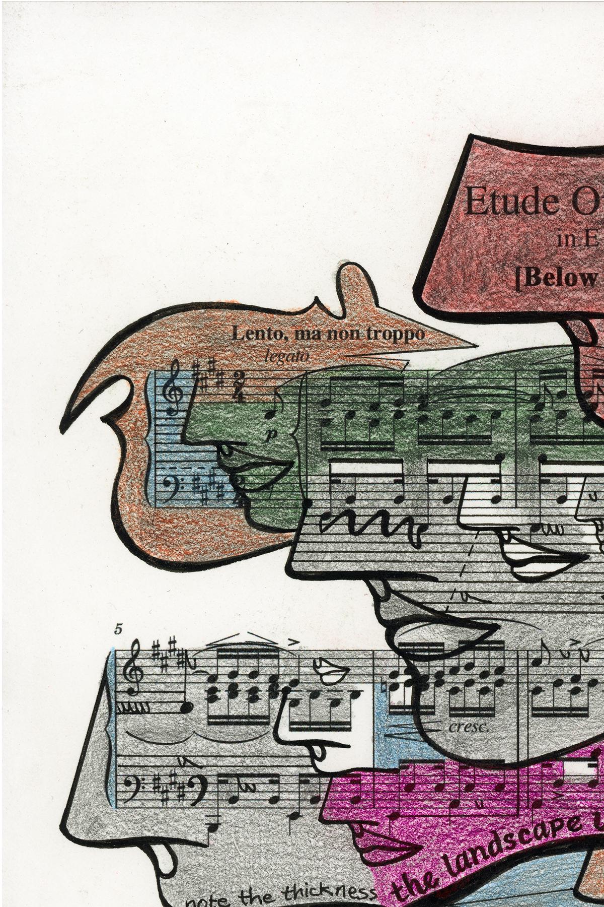 Signed Feminist LGBTQ+ Colorful Ink on Paper Drawing - Etude Op. 10 No. 418.032 - Art by Linda Stein