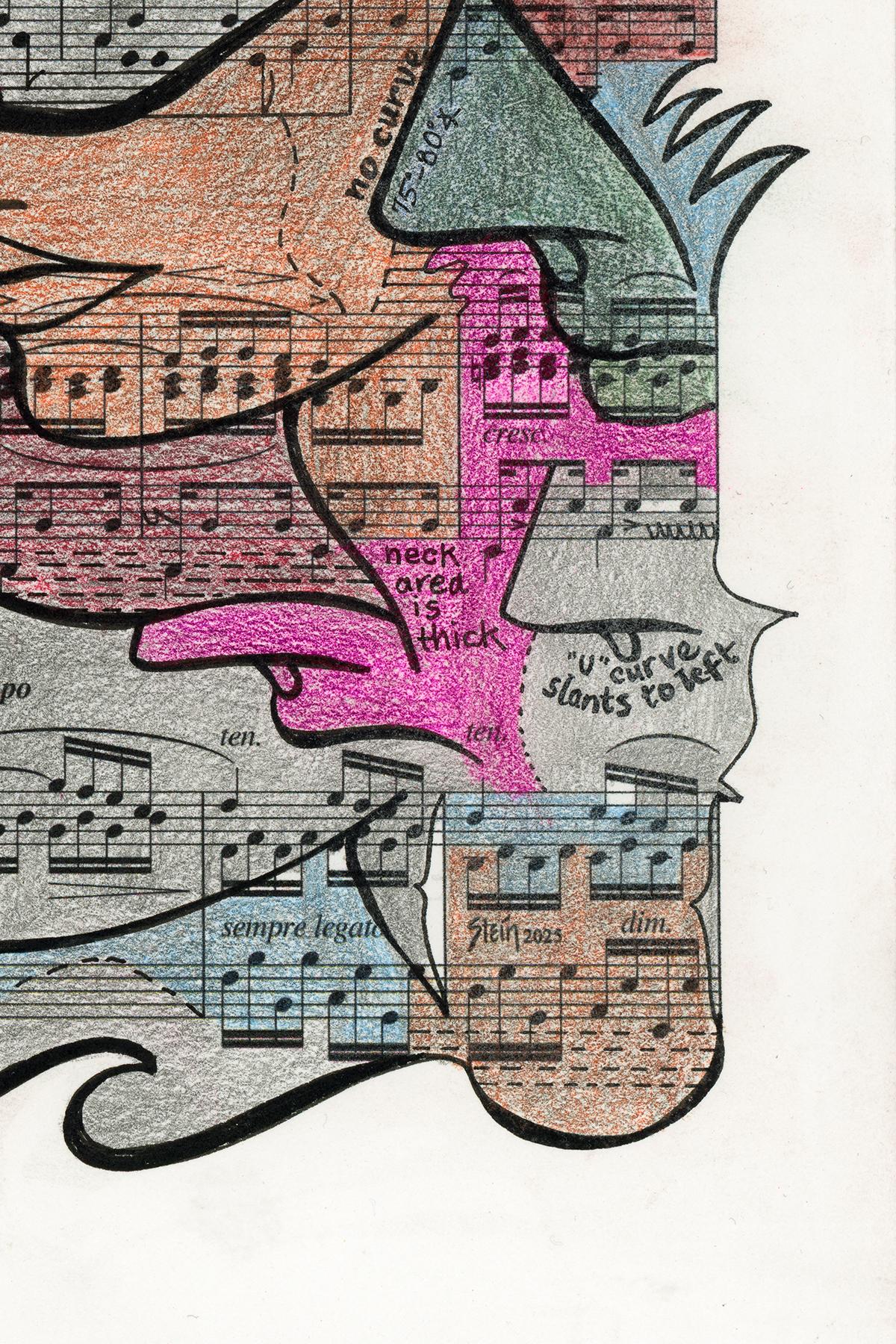 Signed Feminist LGBTQ+ Colorful Ink on Paper Drawing - Etude Op. 10 No. 418.032 For Sale 1