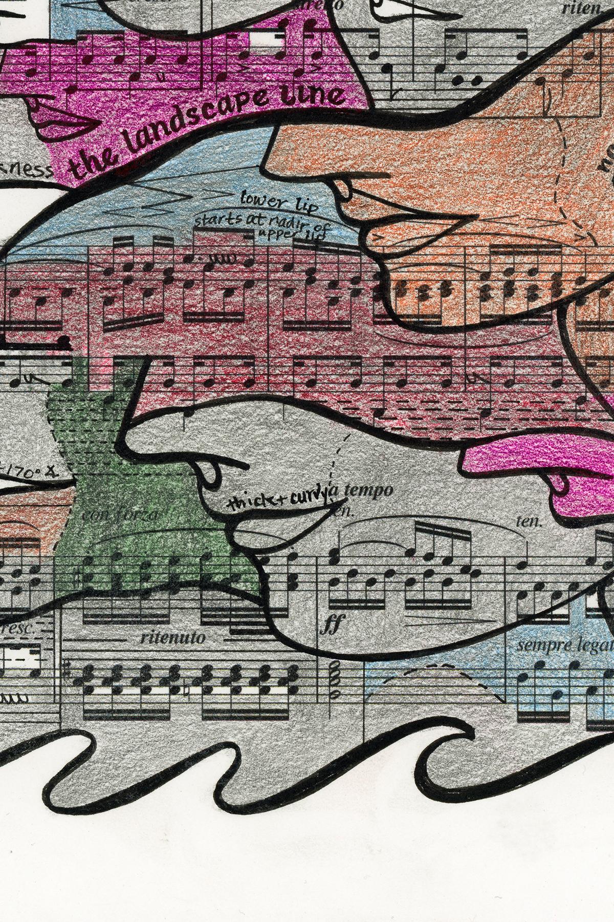 Signed Feminist LGBTQ+ Colorful Ink on Paper Drawing - Etude Op. 10 No. 418.032 For Sale 3