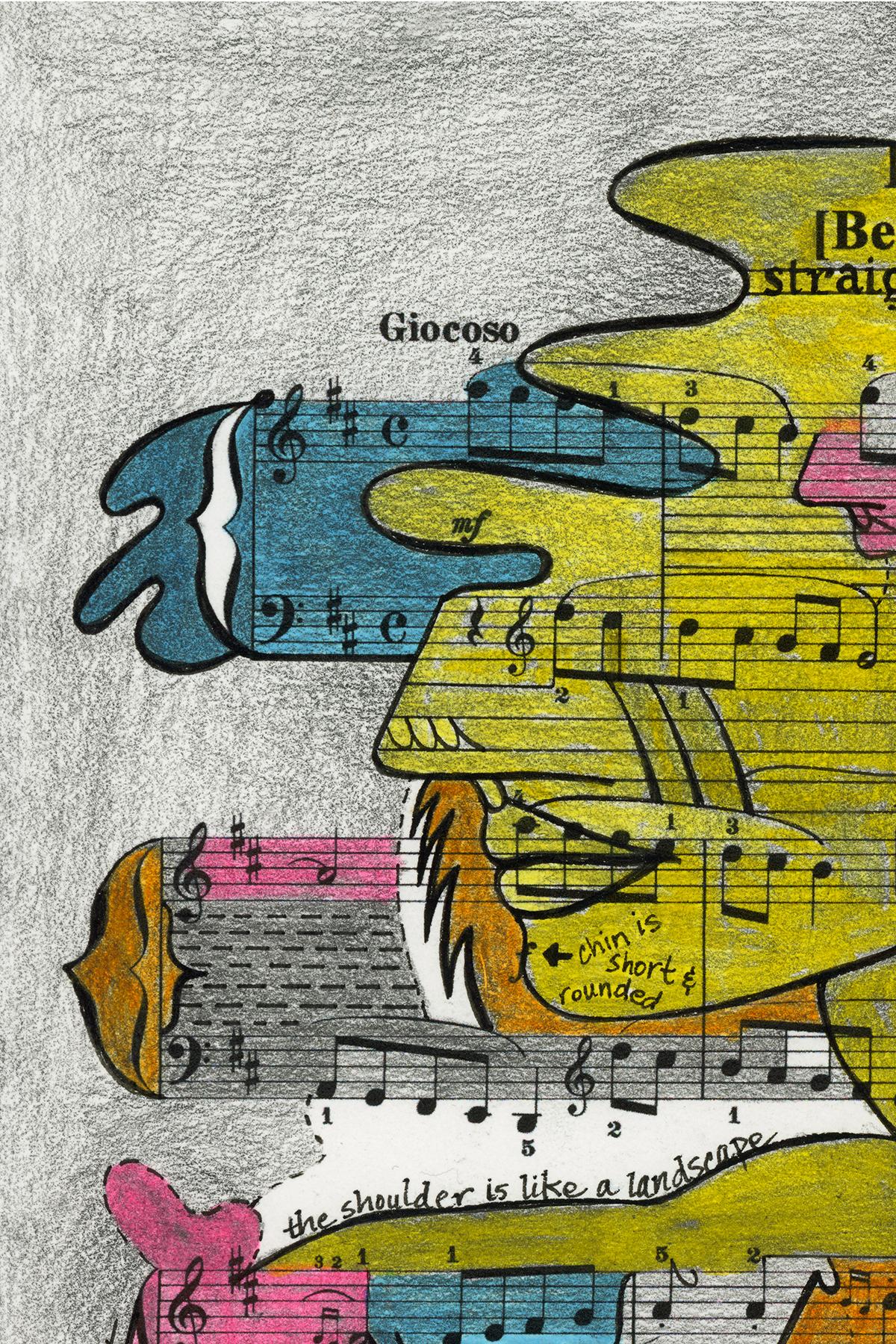 Signed Feminist LGBTQ+ Colorful Ink on Paper Drawing - La Joyeuse 418.033 - Art by Linda Stein