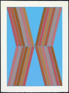 "Big Blue" Geometric X-Shaped Painting in Sky Blue, Orange, and Pink