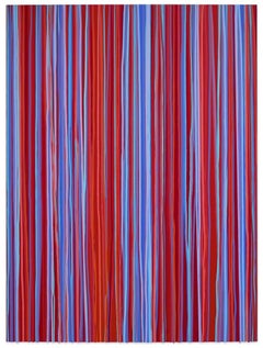 "No Tears" Contemporary Striped Painting in Red and Blue
