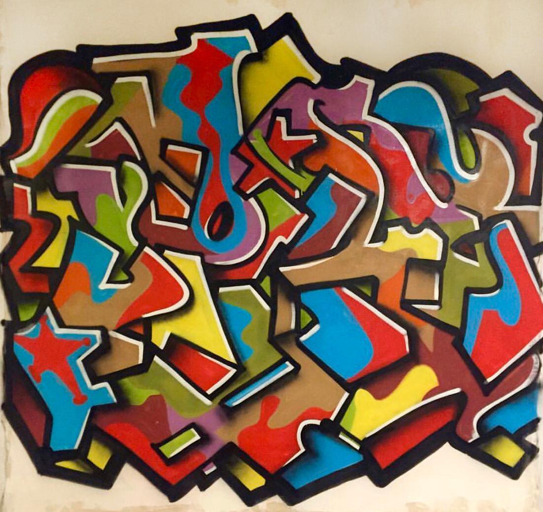 Matthew Spire Abstract Painting - "Stars", Graffiti on Canvas