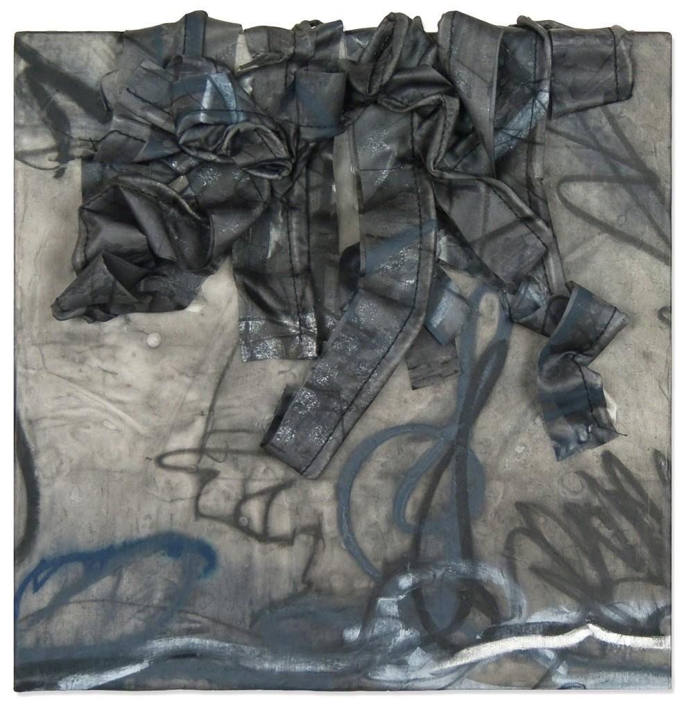 Deborah Winiarski Abstract Painting - "Untitled No. 6: Black and Grey" Mixed-Media Painting in Black and Grey