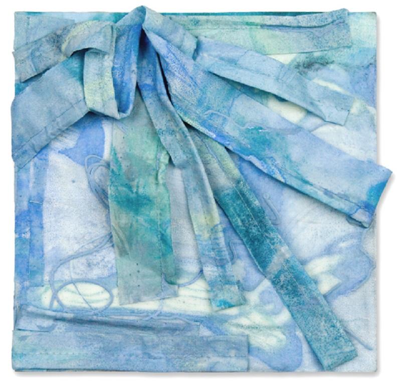 Deborah Winiarski Abstract Painting -  "Untitled No. 4: Blue" Mixed-Media Fabric Painting in Blue 