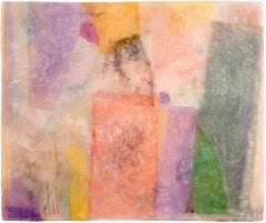 "Sometimes Not" Mixed-Media Encaustic Painting in Yellow, Purple, and Green