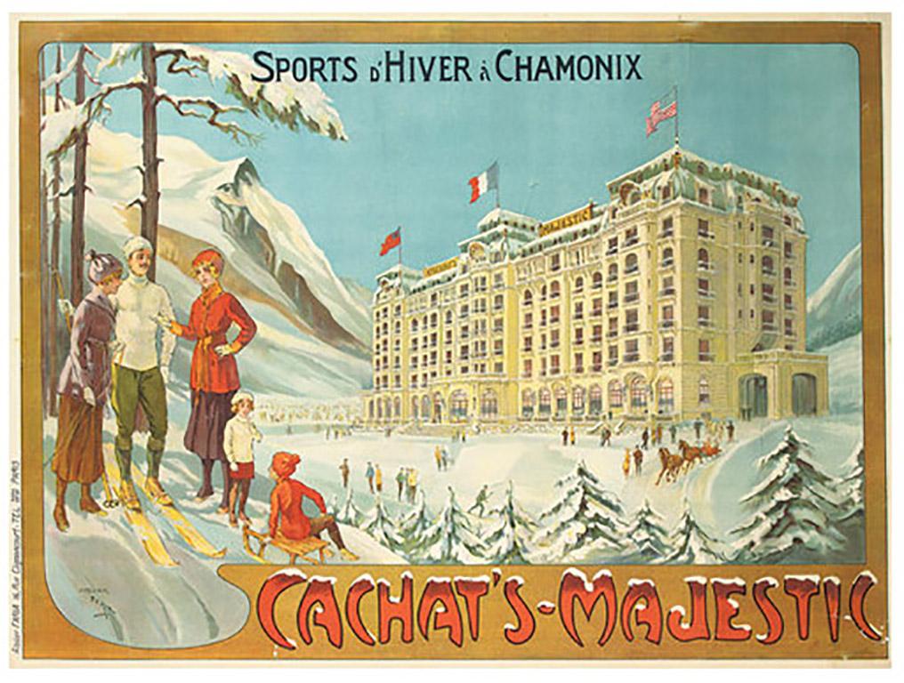 Candido Aragonez de Faria Landscape Print - Vintage French Alps Ski Chalet Poster (Sports d'Hiver à Chamonix)