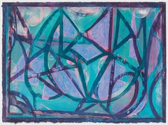 "Stolen Gems on a Westbound Train" Contemporary Drawing Purple and Turquoise