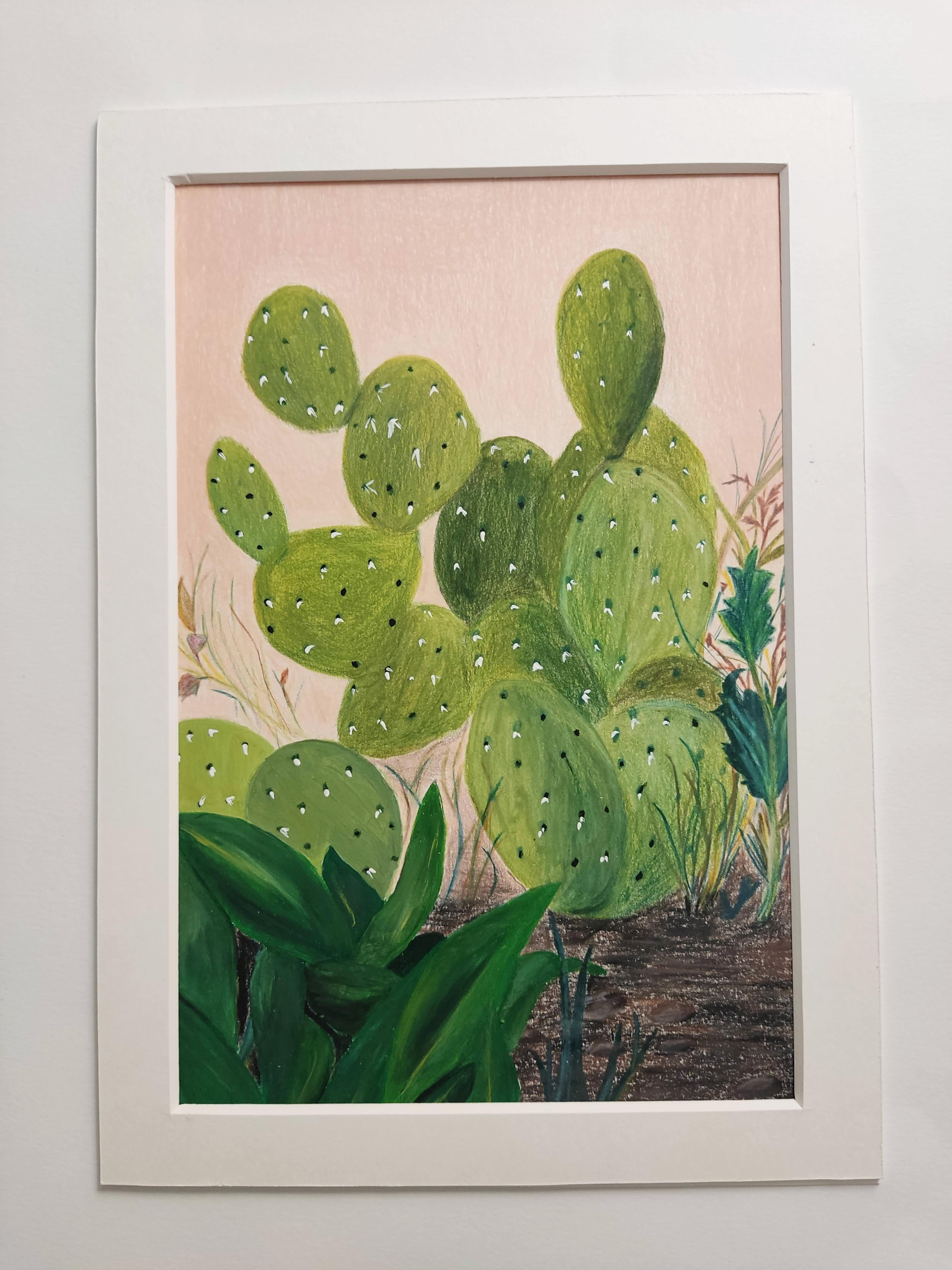 Jardin Imprévu, Original Painting and Drawing, Garden, Cactus - Contemporary Art by Gabriel Riesnert