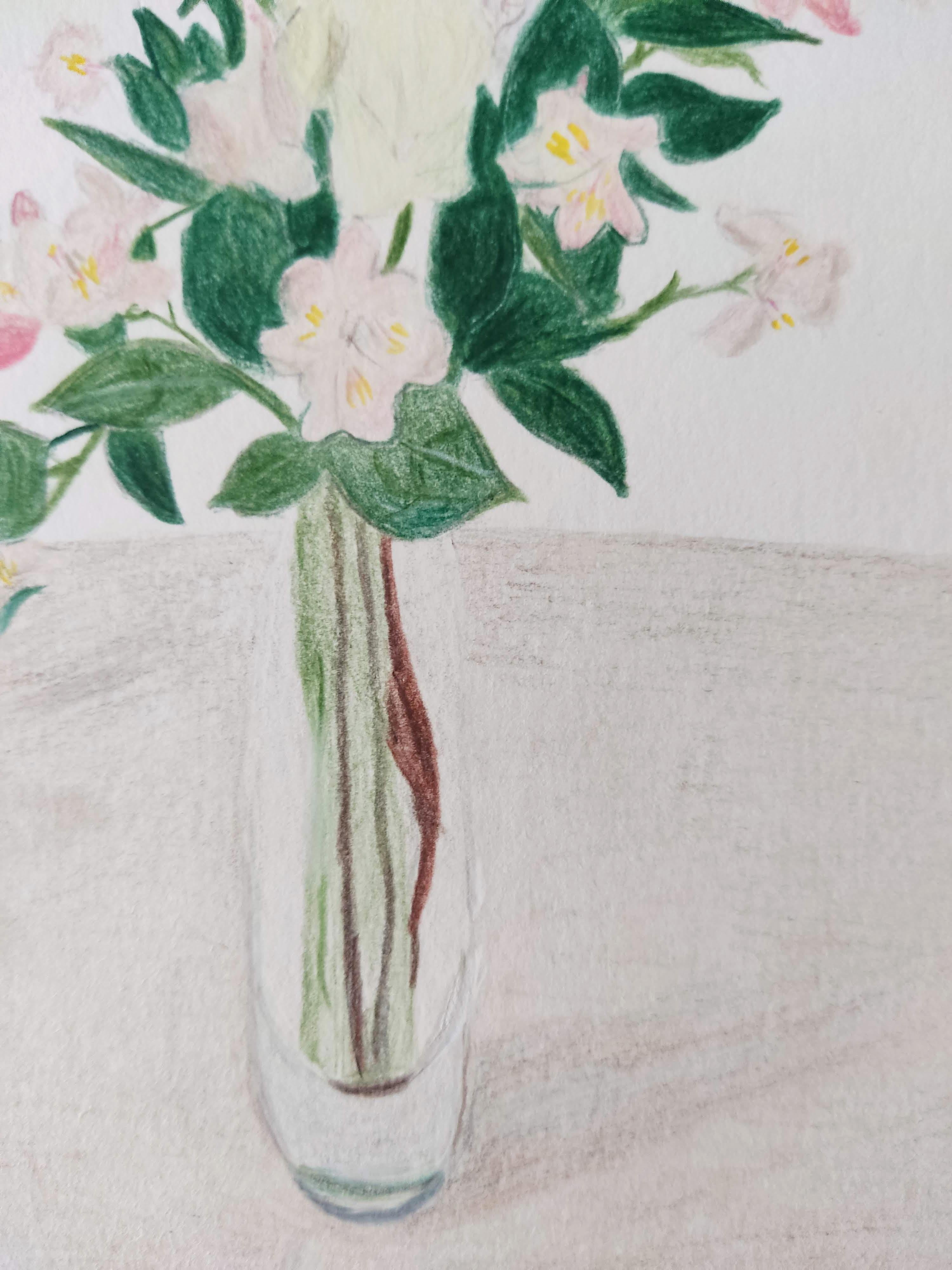 Seringa with Vase - Colored Pencils, Flowers, Interior - Contemporary Art by Gabriel Riesnert