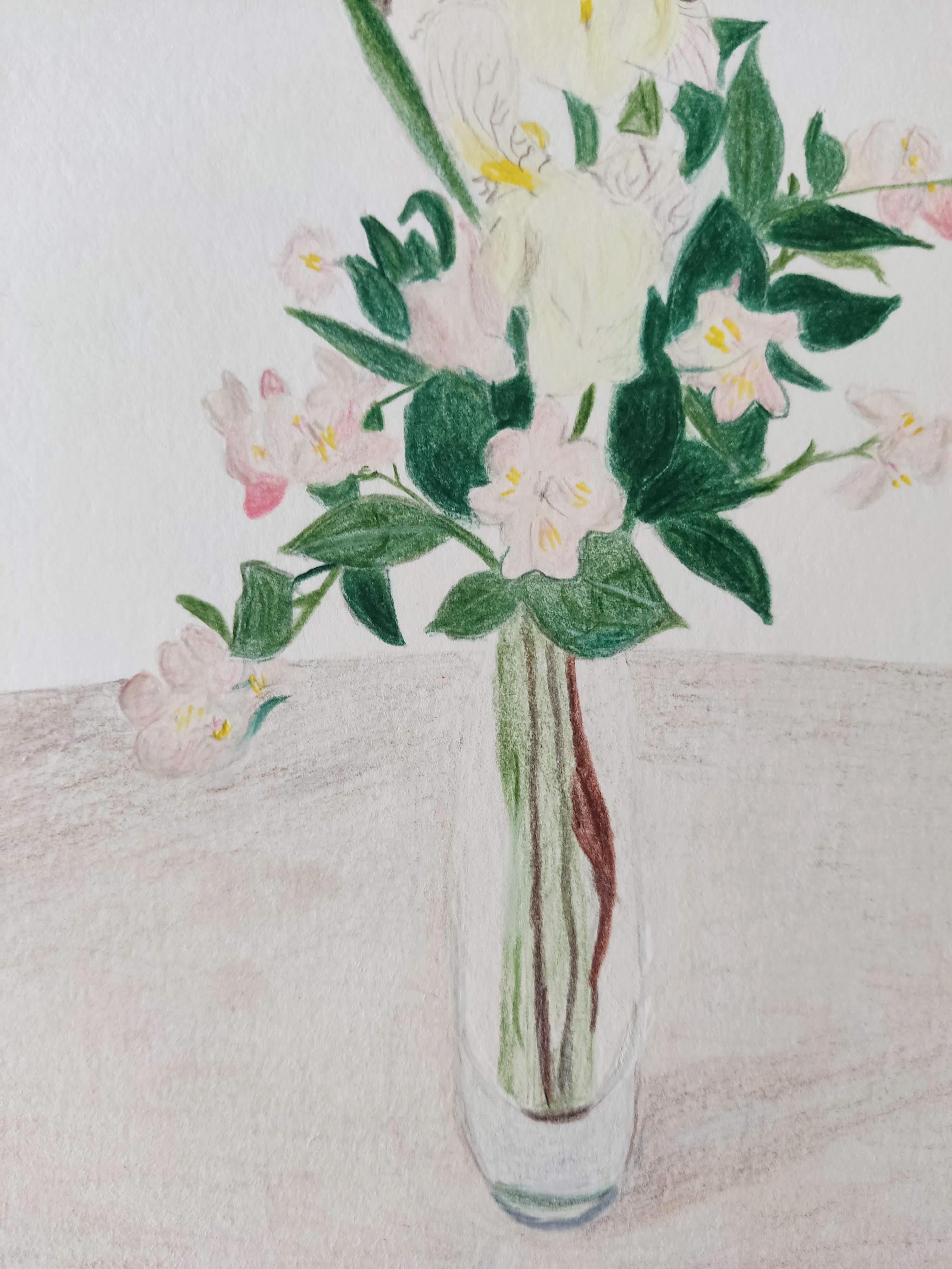 Color Pencils Caran d'Ache on museum quality cardboard 2mm - Flowers, Color Pencils, Interior
Work Title : Seringa with Vase
Artist : Gabriel Riesnert (French artist, Born in 1970, lives and works in Paris and south of France.)
The work is signed
