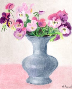 Pansy with Vase - Original Drawing, Pastel, flowers, Interior