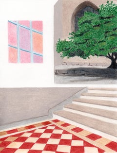 Un escalier à Arles, Original Drawing, Pastel, Tree, Interior Staircase