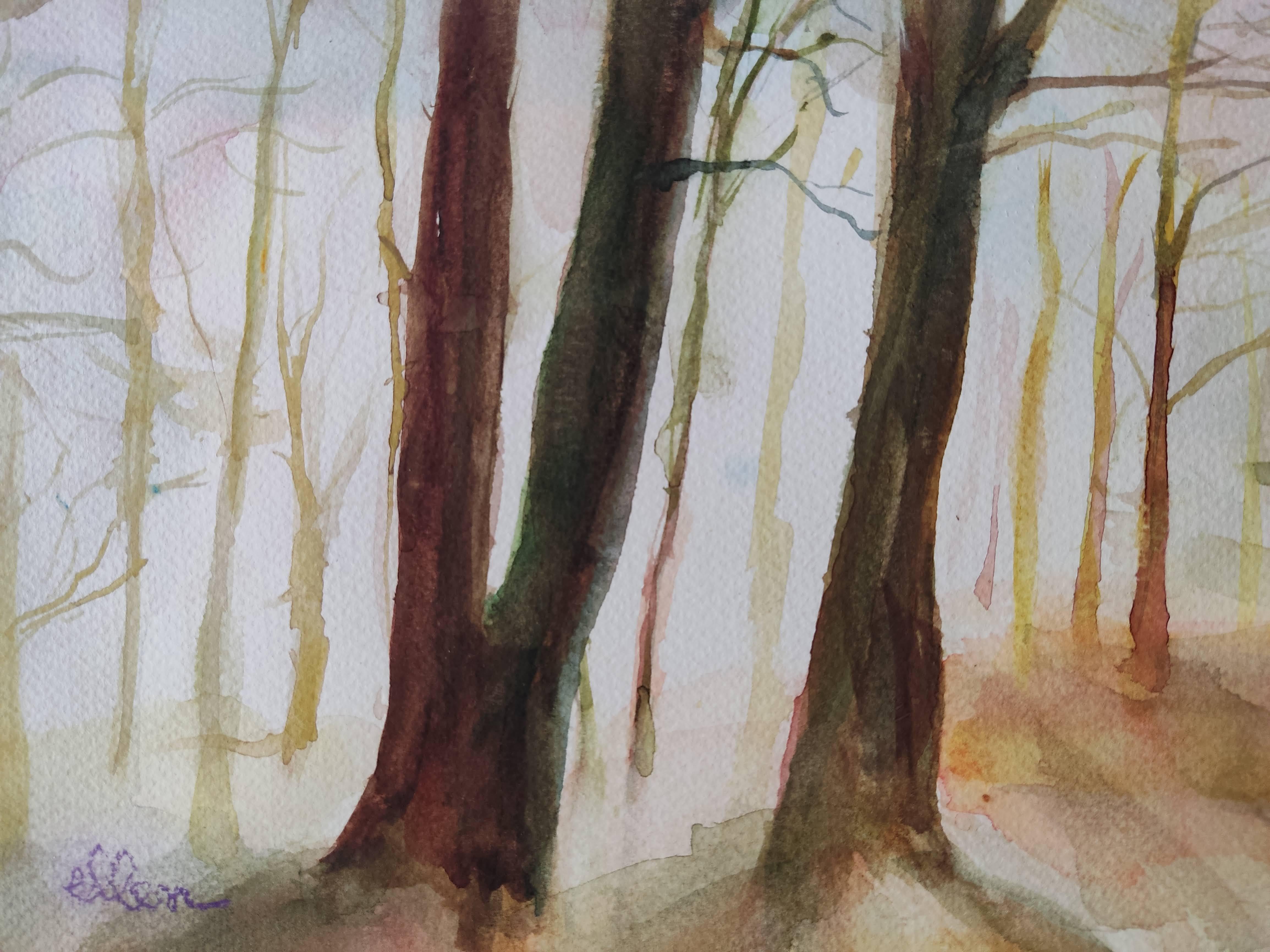 Forest, Original Watercolor, Light, Trees, France For Sale 1