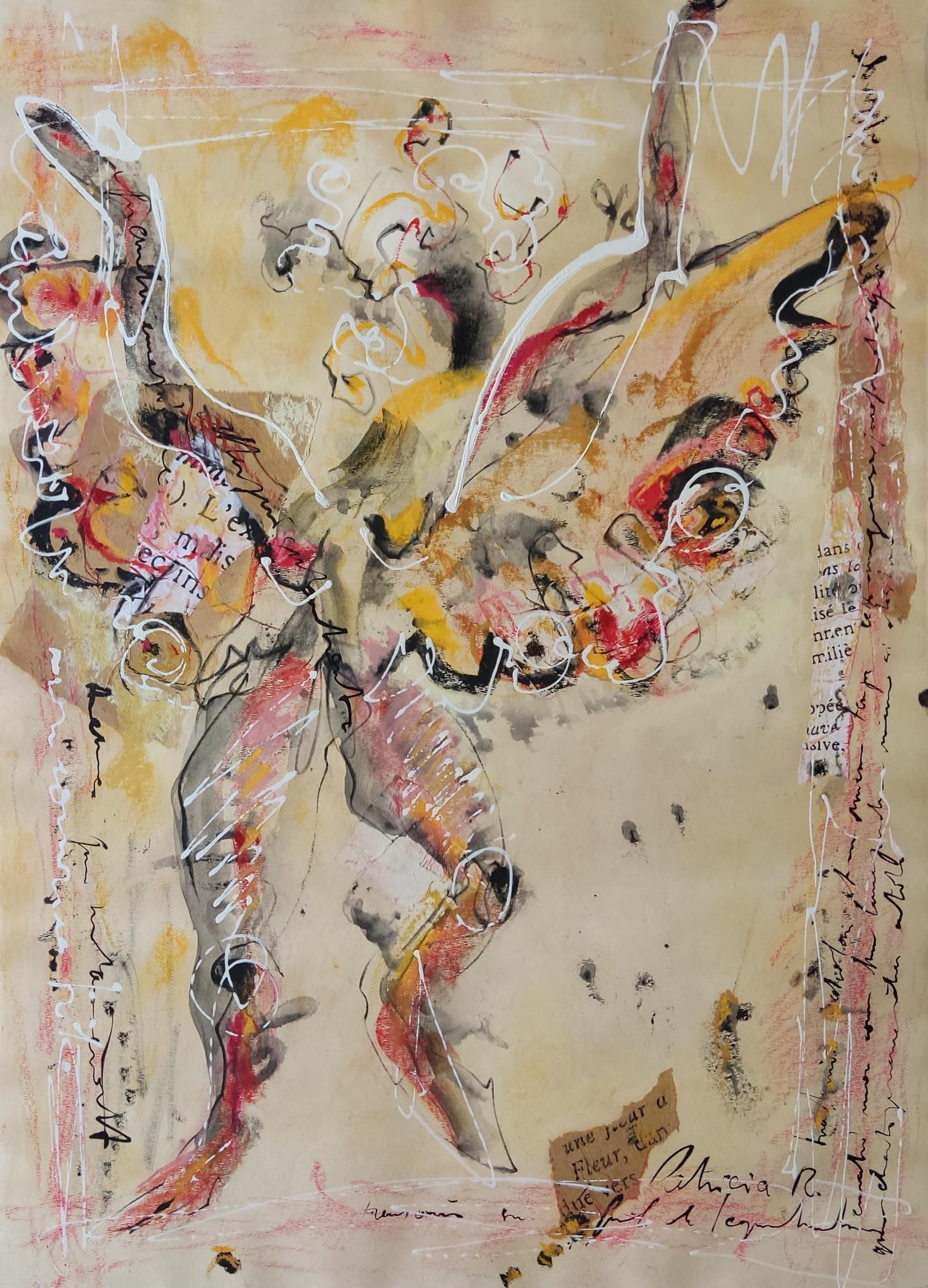 Unknown Abstract Drawing – Une Danse, Originalarbeit auf Papier, Tinte, Acryl
