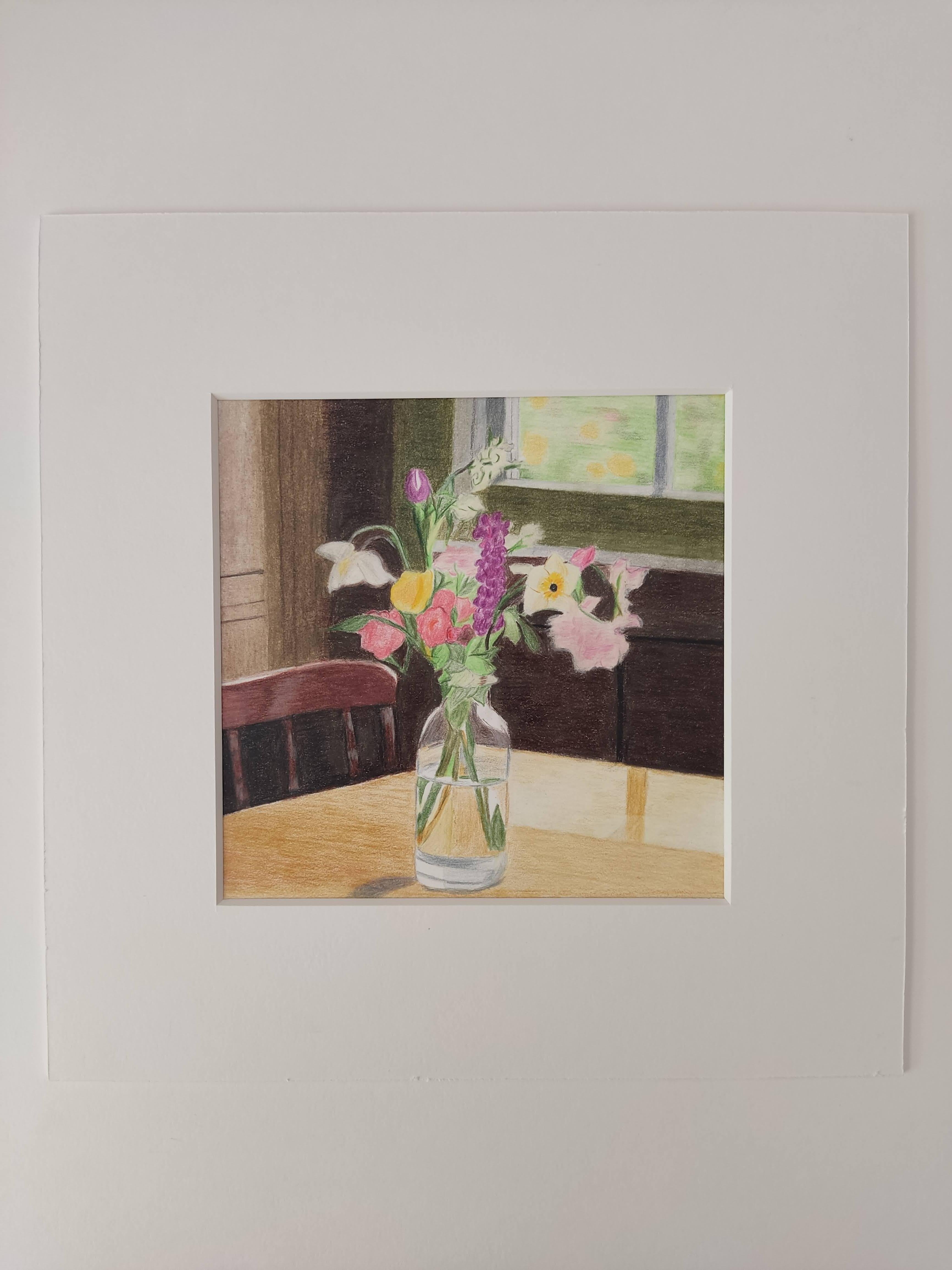 Bouquet, Original Drawing, Still-Life, Interior, Flowers - Impressionist Art by Gabriel Riesnert
