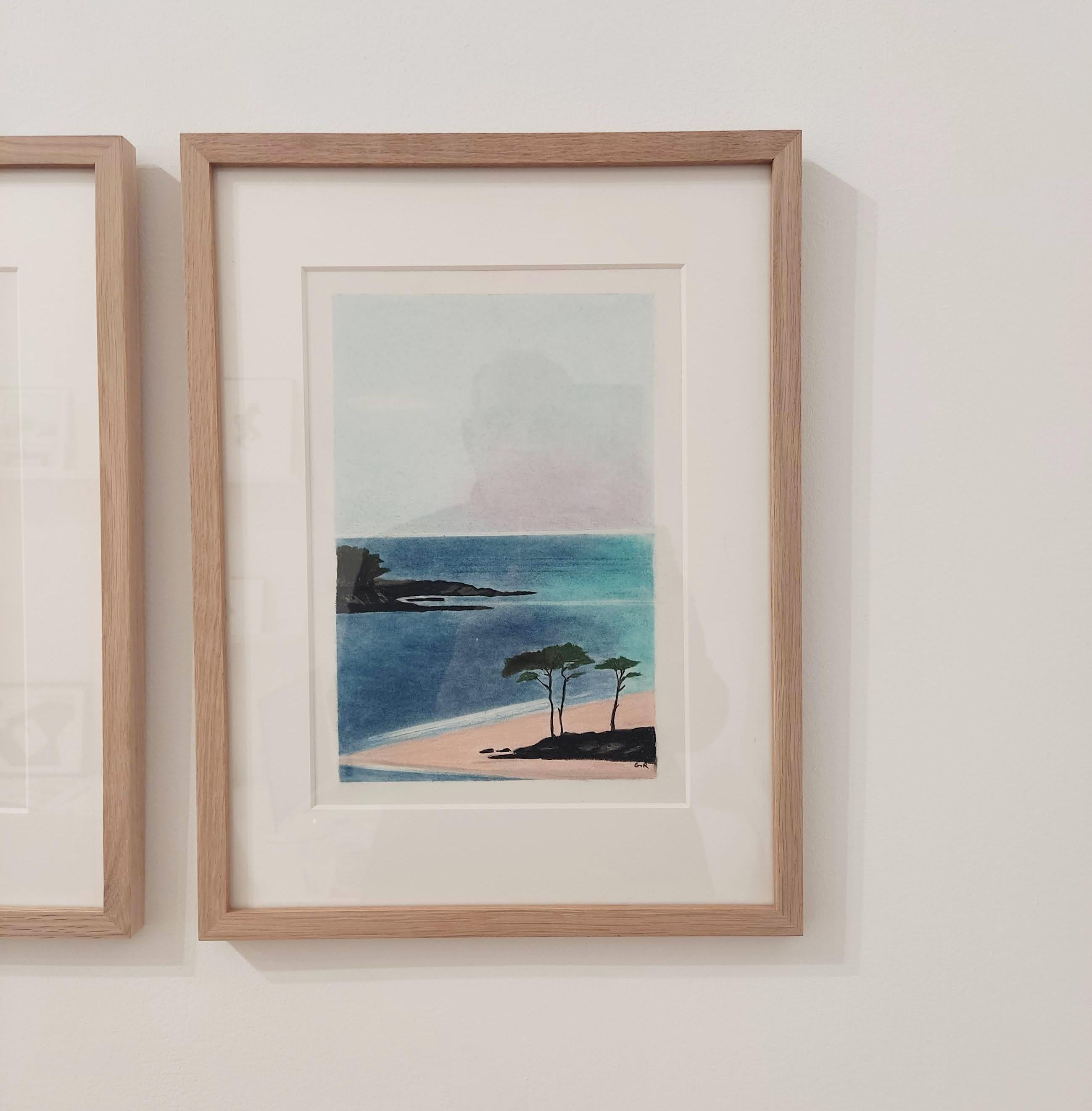 Paysage Minimal, Original pastellfarbene Zeichnung, Meereslandschaft, Meer, Strand (Zeitgenössisch), Art, von Gabriel Riesnert