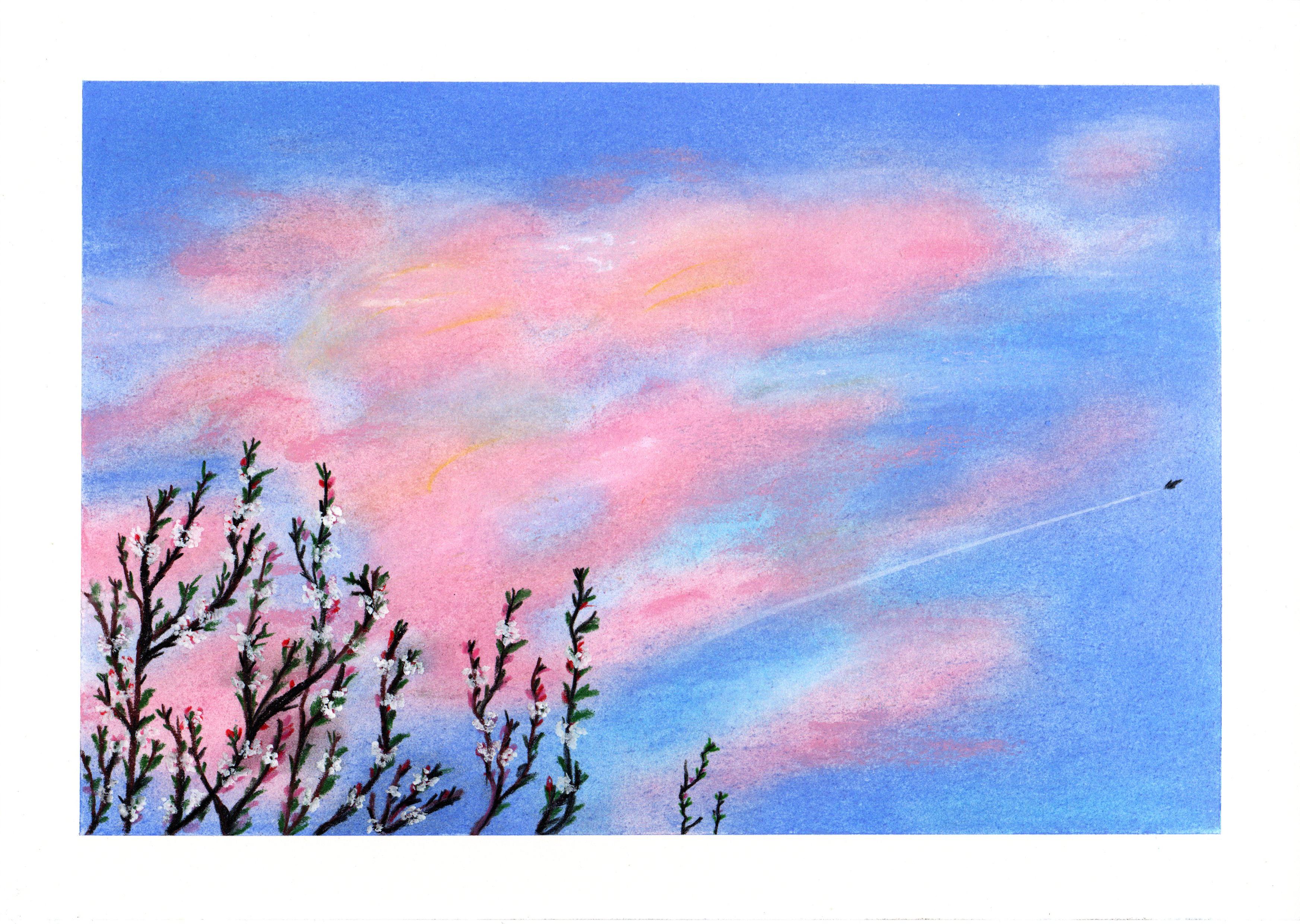 Ciel au Printemps, Pastellzeichnung, Himmel, Frühlingszeit – Art von Gabriel Riesnert