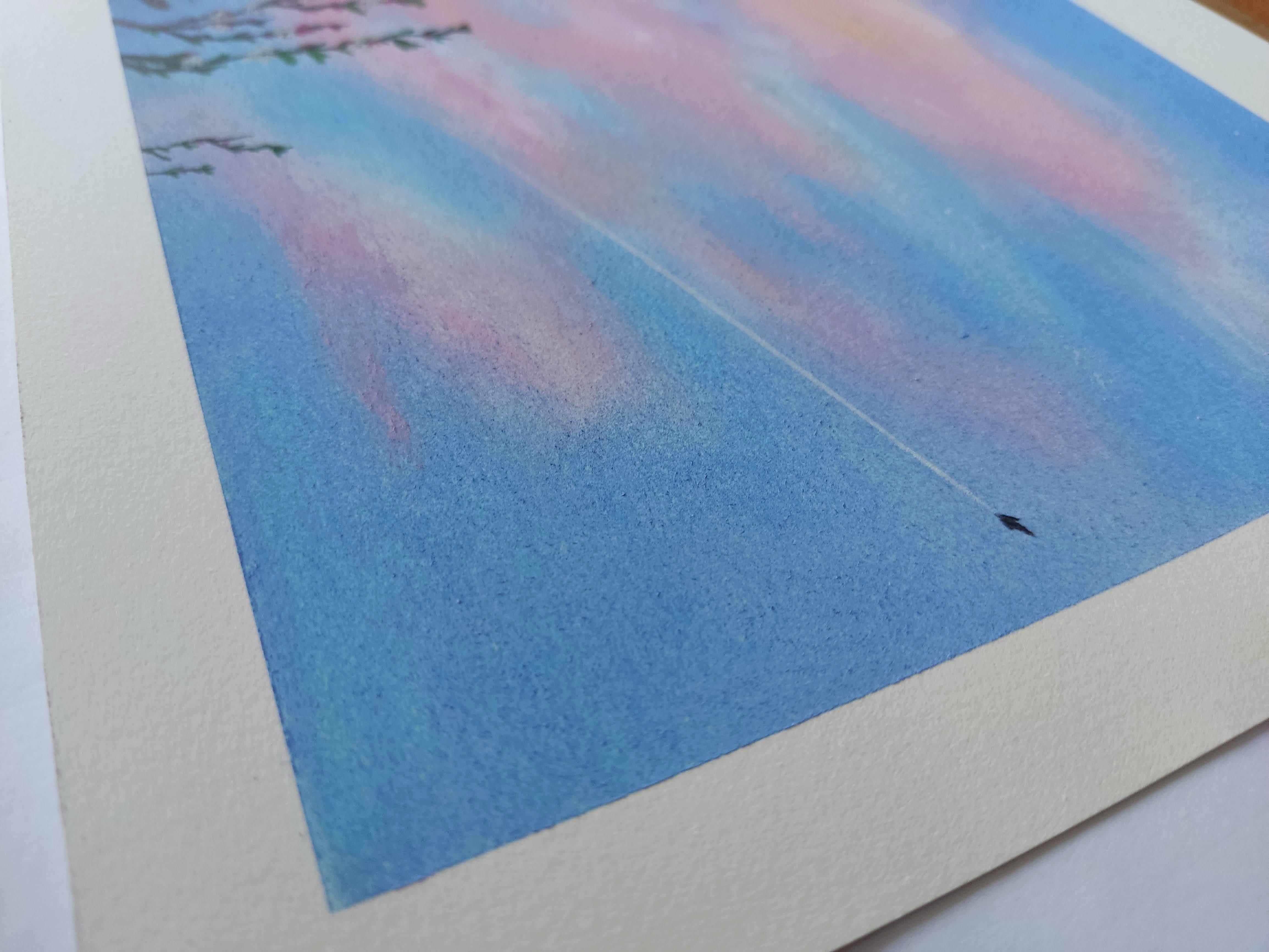 Ciel au Printemps, Pastellzeichnung, Himmel, Frühlingszeit (Violett), Landscape Art, von Gabriel Riesnert