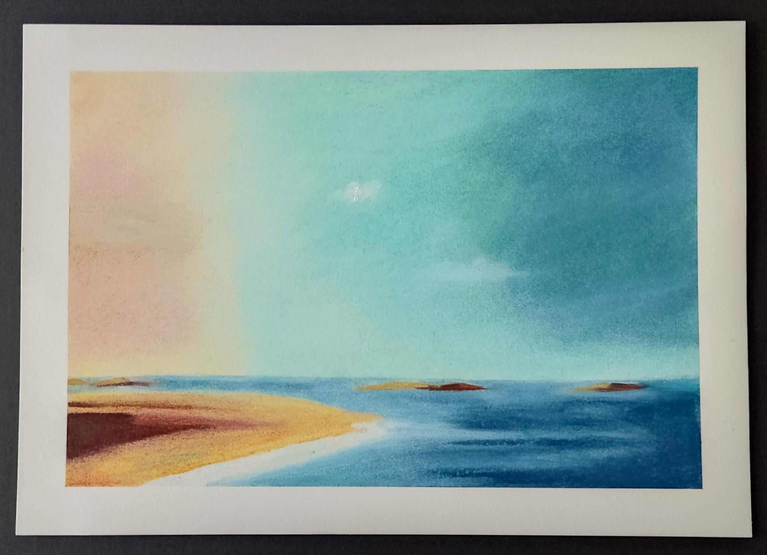 Minimal Landscape, Original Pastel Drawing, Seascape, Sea, Beach - Art by Gabriel Riesnert
