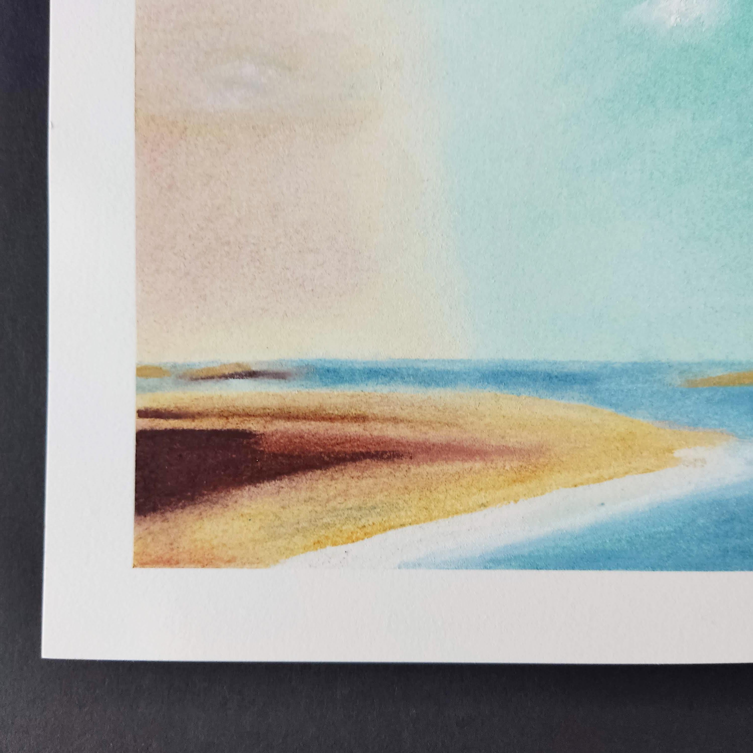 Paysage minimal, dessin original au pastel, paysage marin, mer, plage - Contemporain Art par Gabriel Riesnert