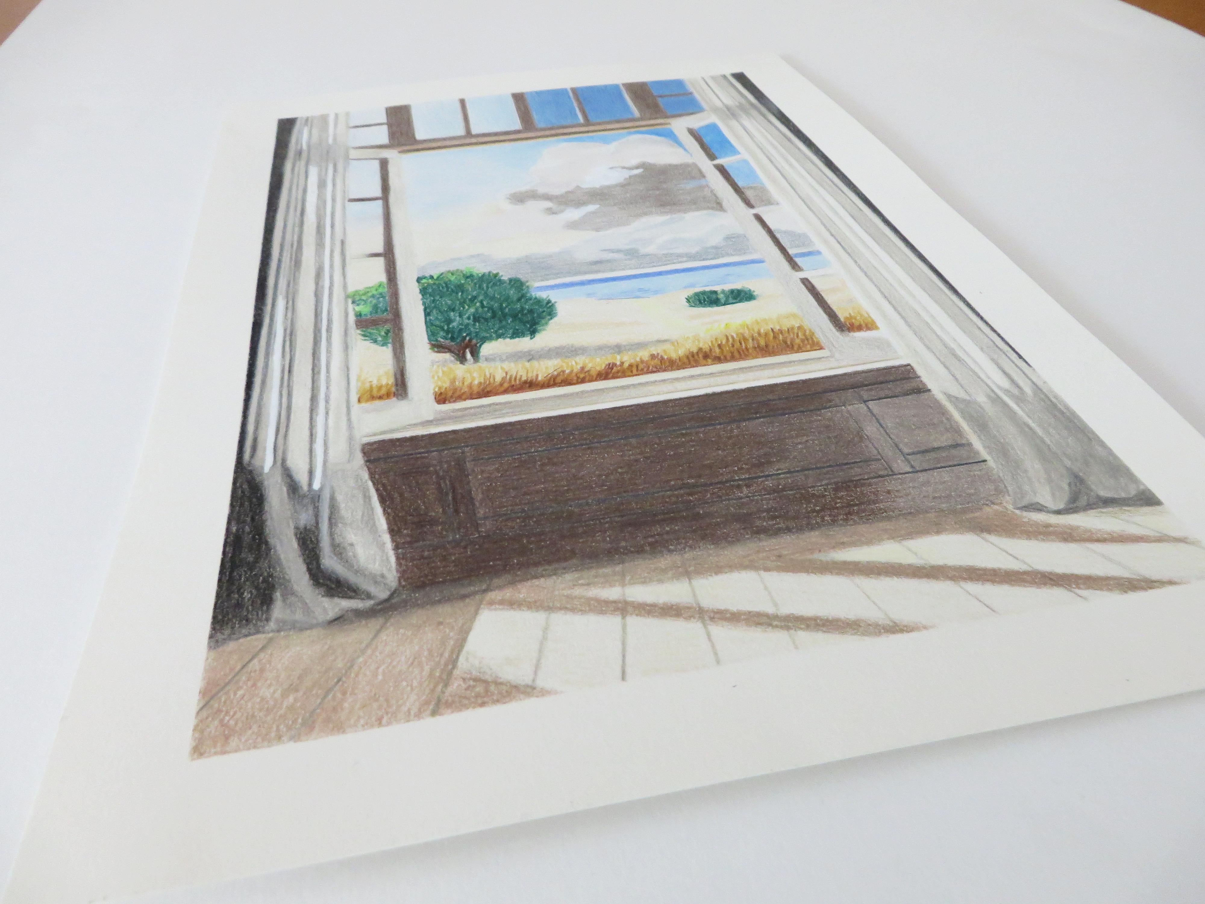 Open Window, Original Drawing, Contemporary Landscape, Interior For Sale 3