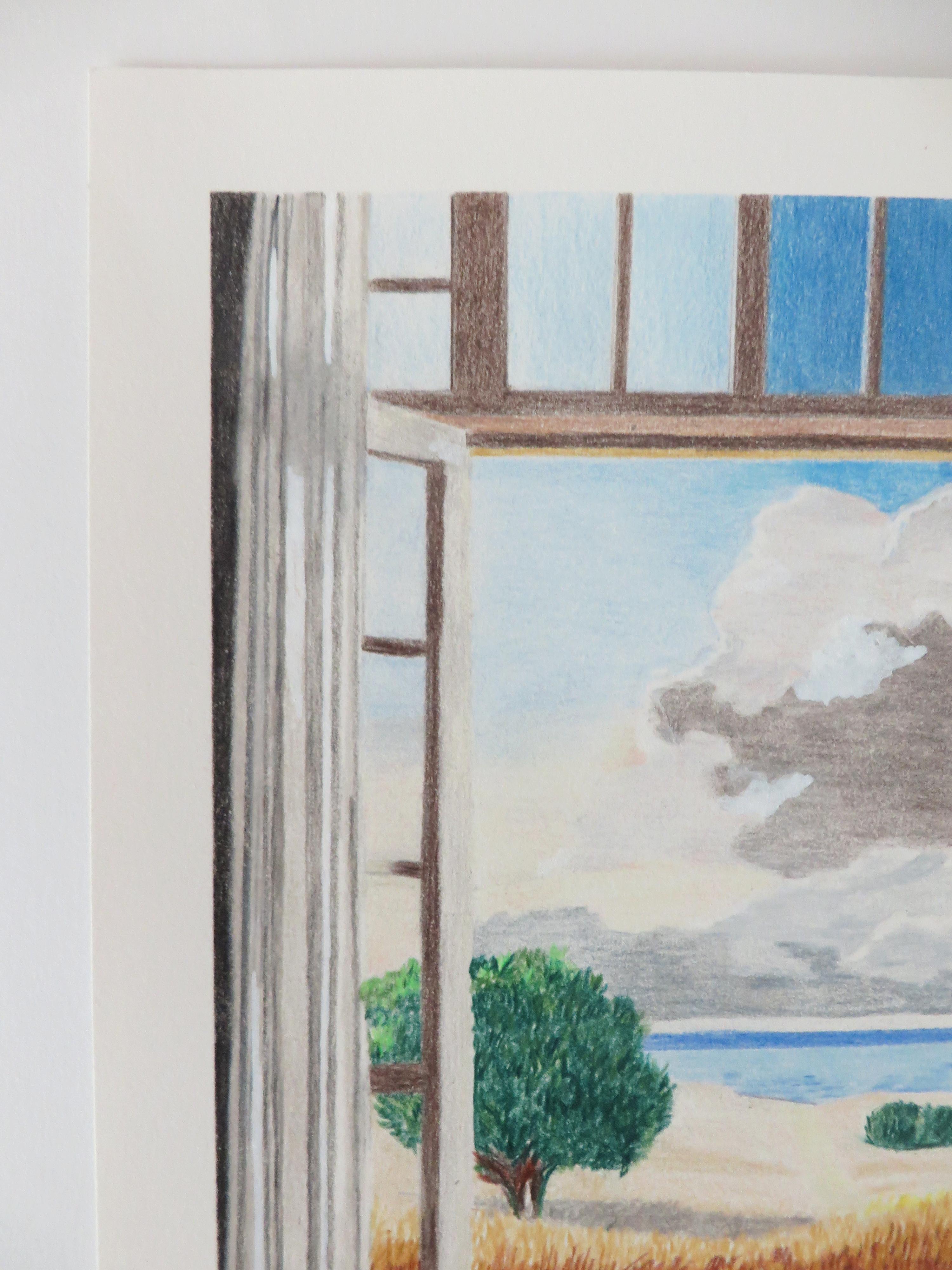 Open Window, Original Drawing, Contemporary Landscape, Interior For Sale 1