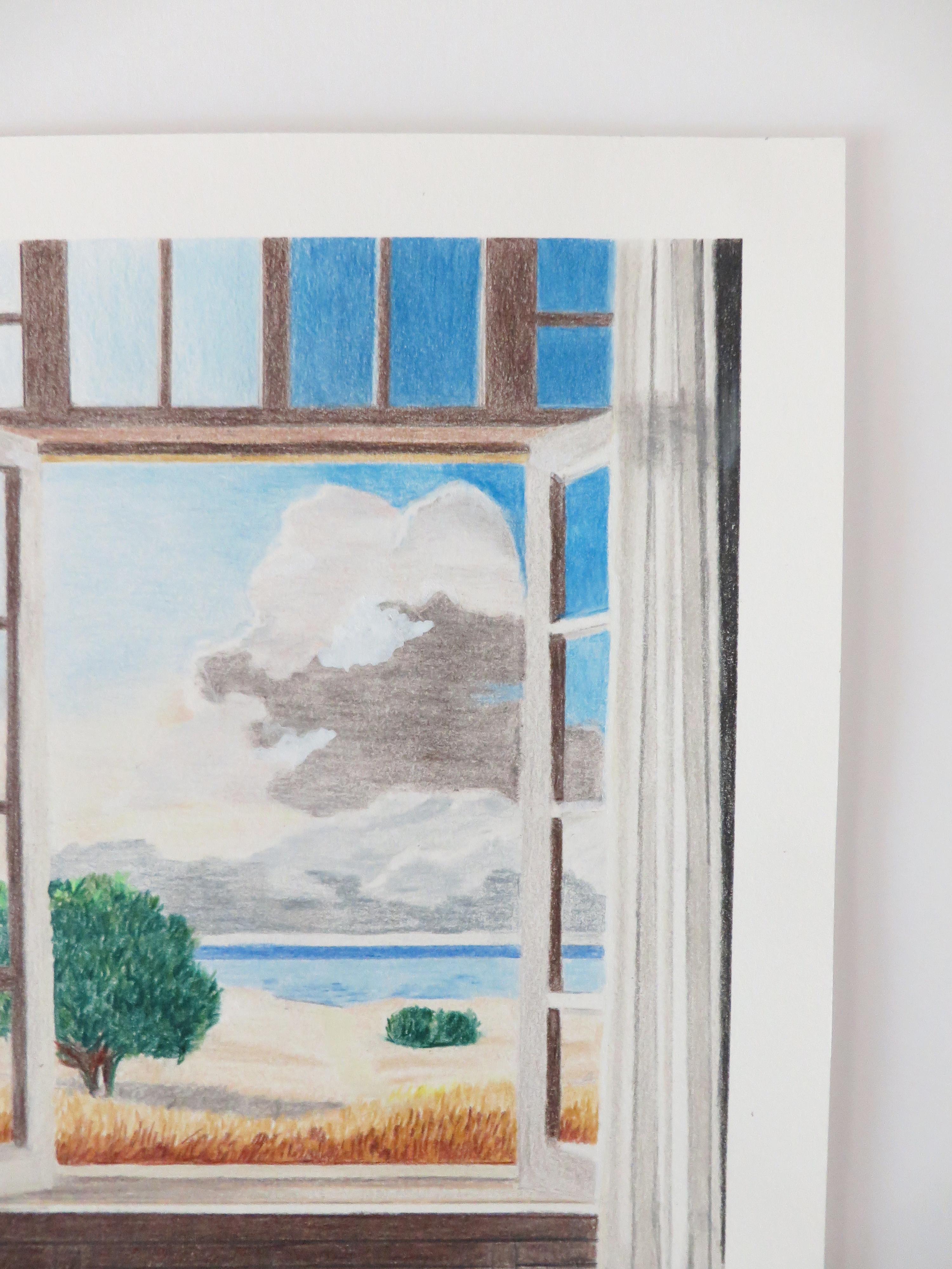 Open Window, Original Drawing, Contemporary Landscape, Interior For Sale 2