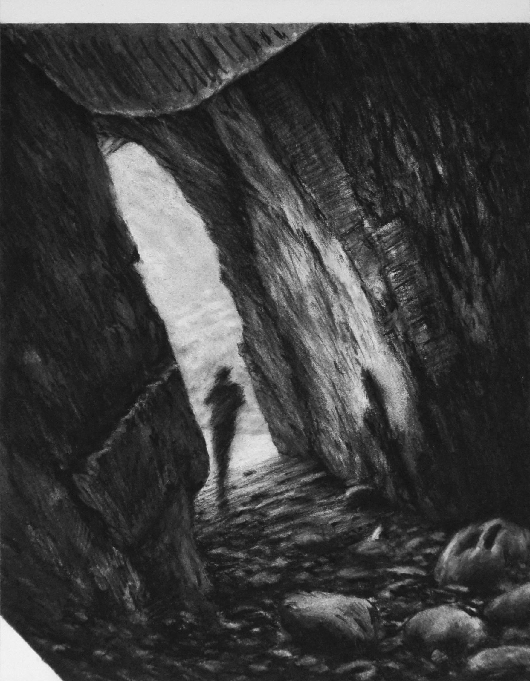 Basse Mer, Original Drawing Charcoal, Landscape
