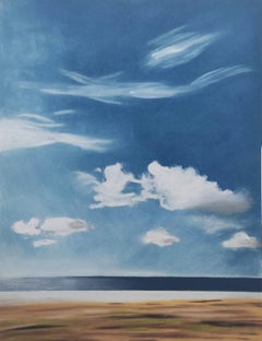Paysage Minimal, Dibujo original al pastel, Paisaje marino, Cielo, Horizonte