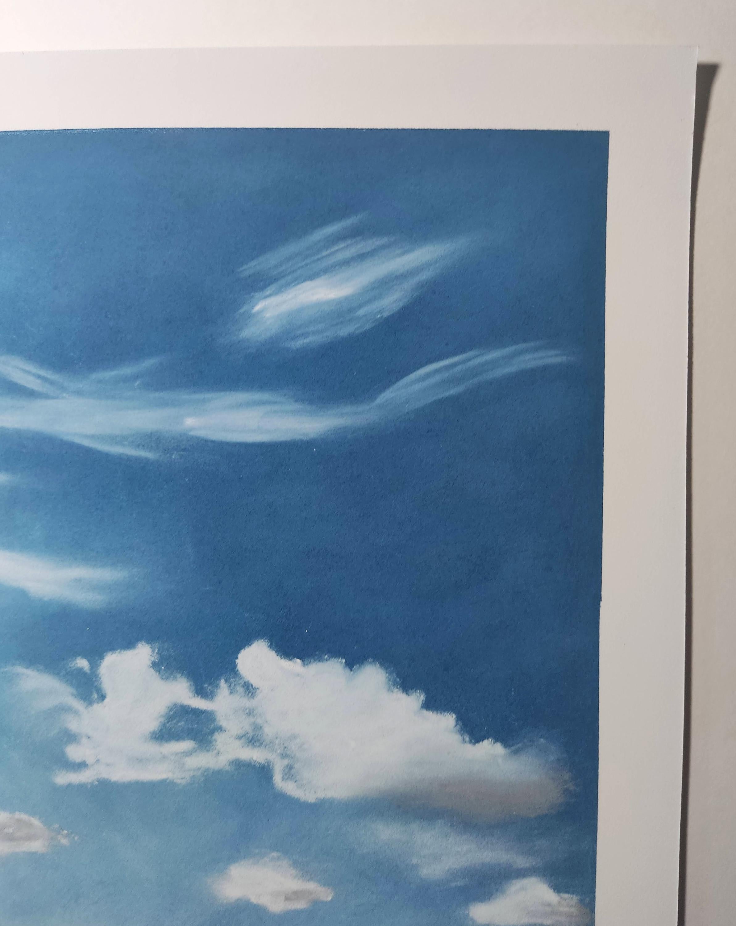 Paysage Minimal, Dibujo original al pastel, Paisaje marino, Cielo, Horizonte 2