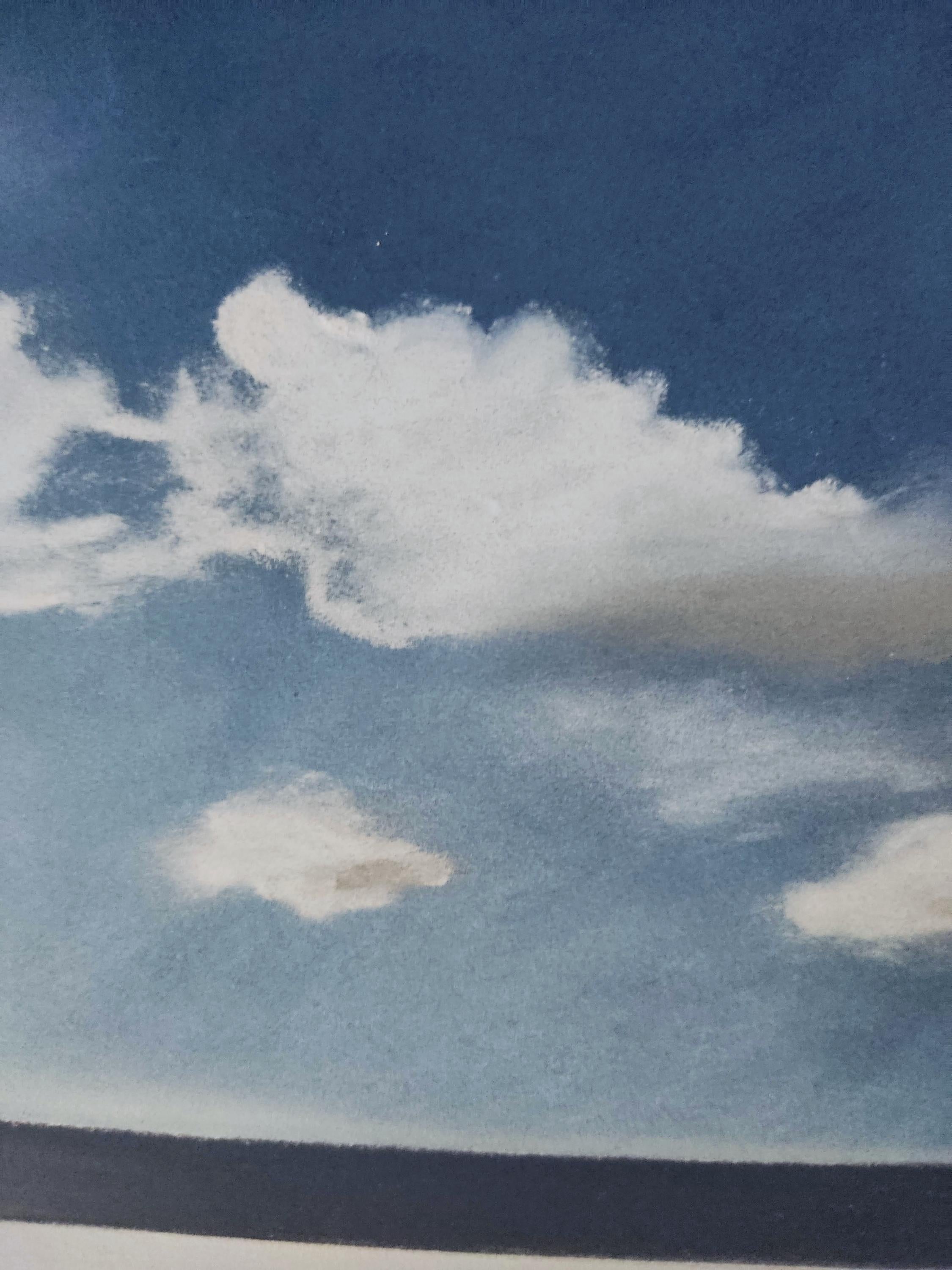 Paysage Minimal, Dibujo original al pastel, Paisaje marino, Cielo, Horizonte - Landscape Art Azul de Gabriel Riesnert