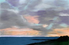 Bord de mer, Original Pastel Drawing, Seascape, Sky, Sunset