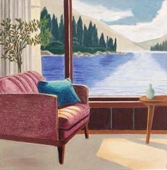 Fenêtre sur lac. Pastel original. Intérieur coloré : Vue de lac, pochette