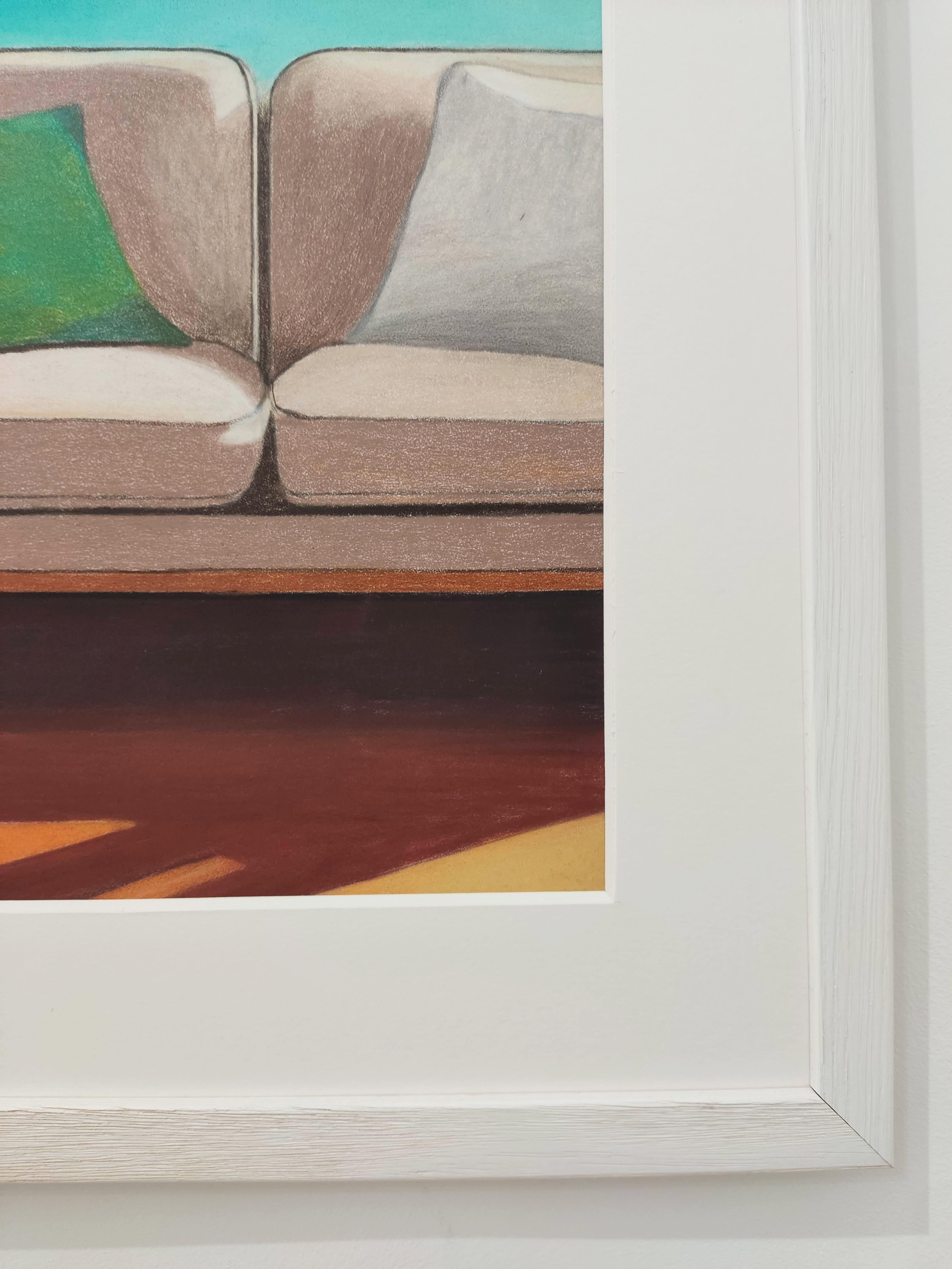 Window over the Lake, Contemporary Landscape Drawing, Modern Interior - Gray Landscape Art by Gabriel Riesnert