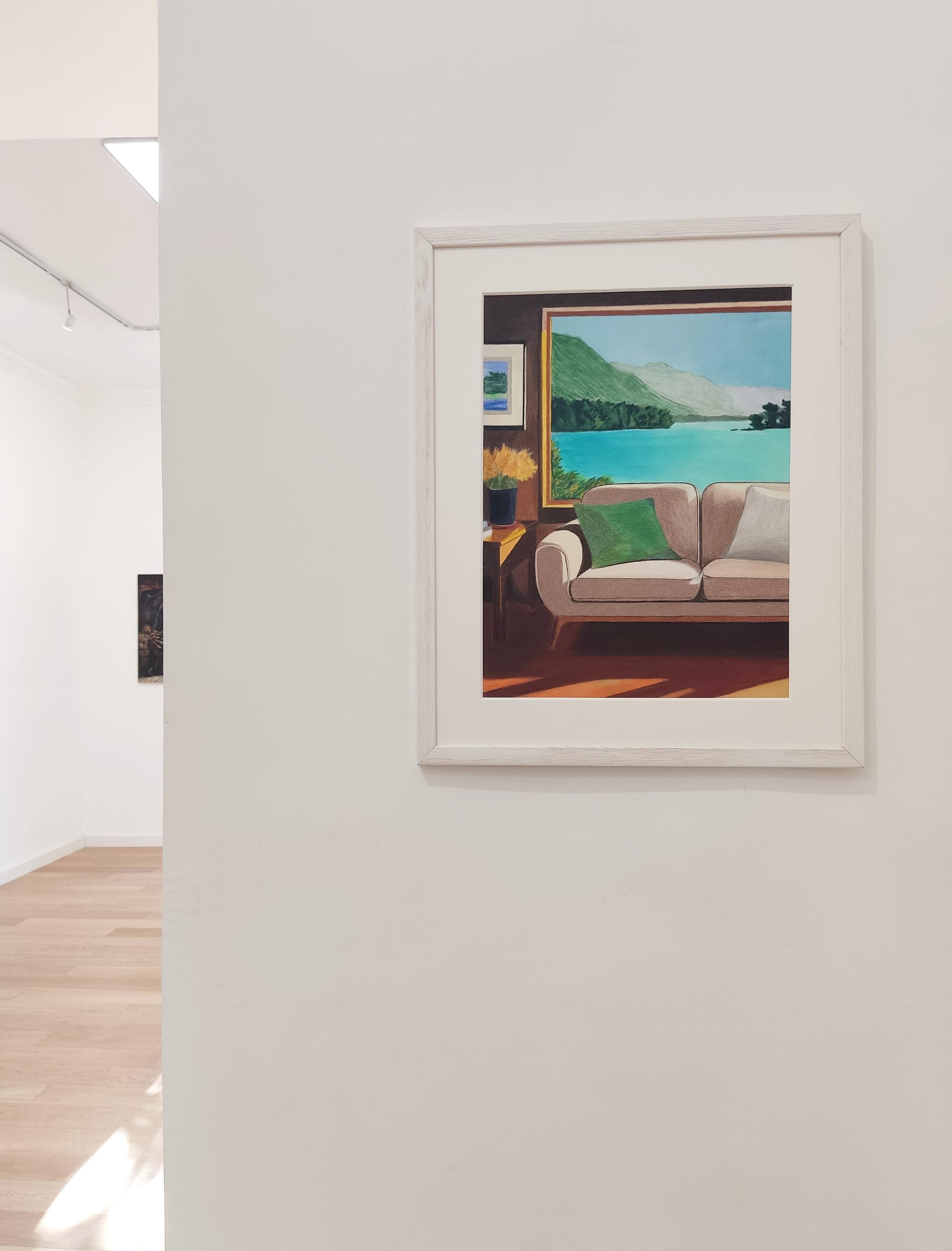 Window over the Lake, Contemporary Landscape Drawing, Modern Interior For Sale 2