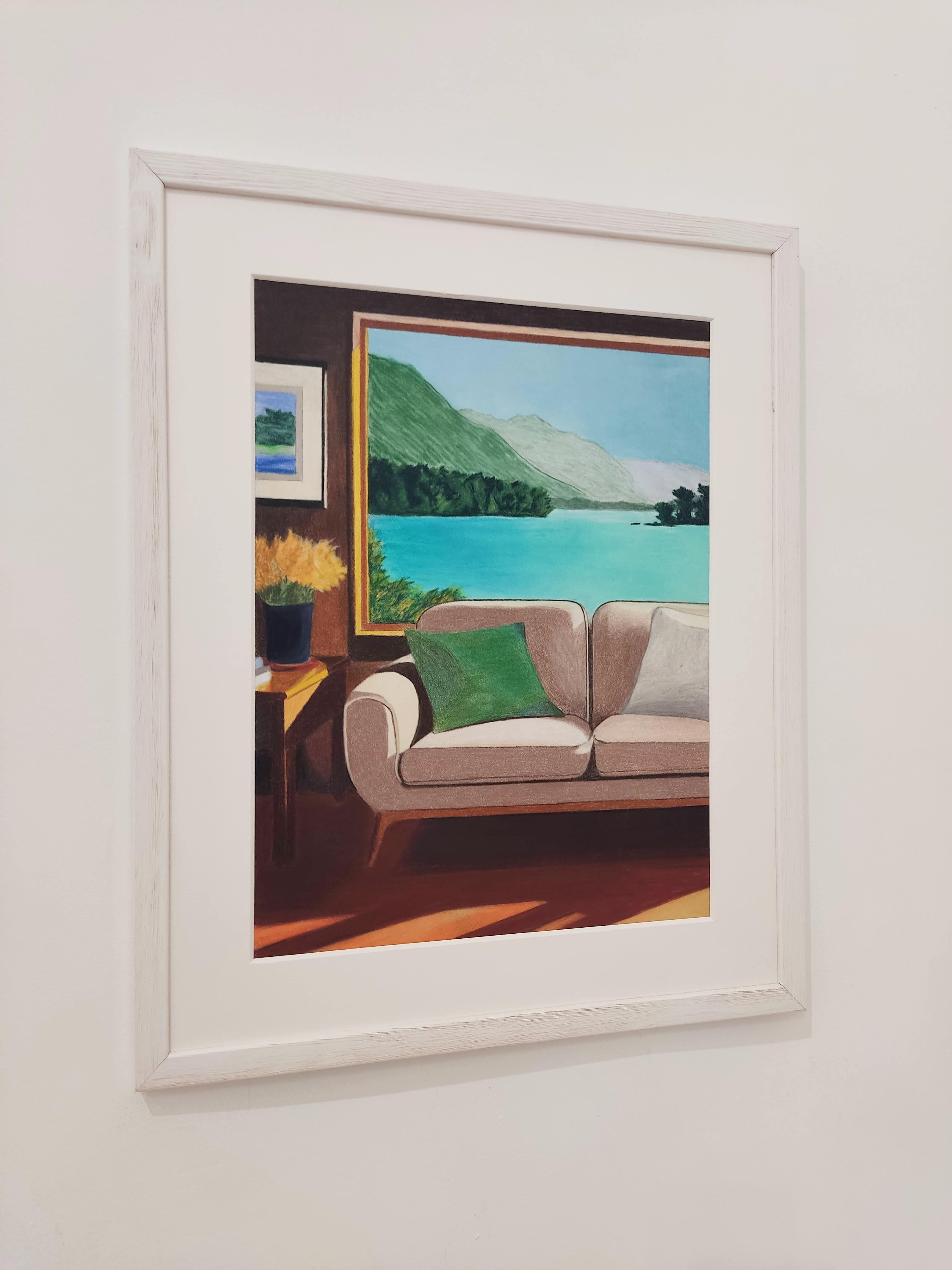 Window over the Lake, Contemporary Landscape Drawing, Modern Interior For Sale 3