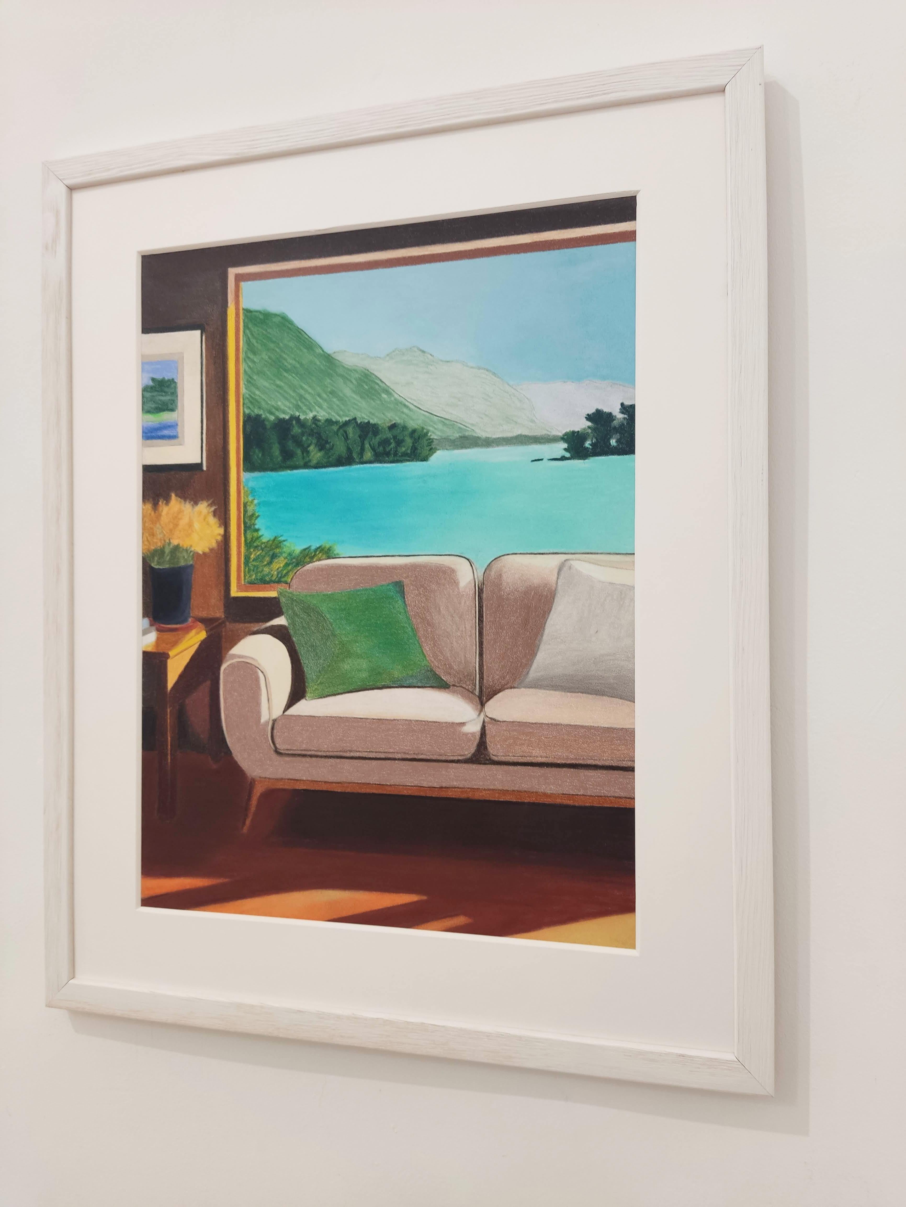 Window over the Lake, Contemporary Landscape Drawing, Modern Interior For Sale 4