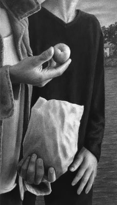 Sur l'ile, Carboncillo, Dibujo figurativo en blanco y negro, Dibujo contemporáneo