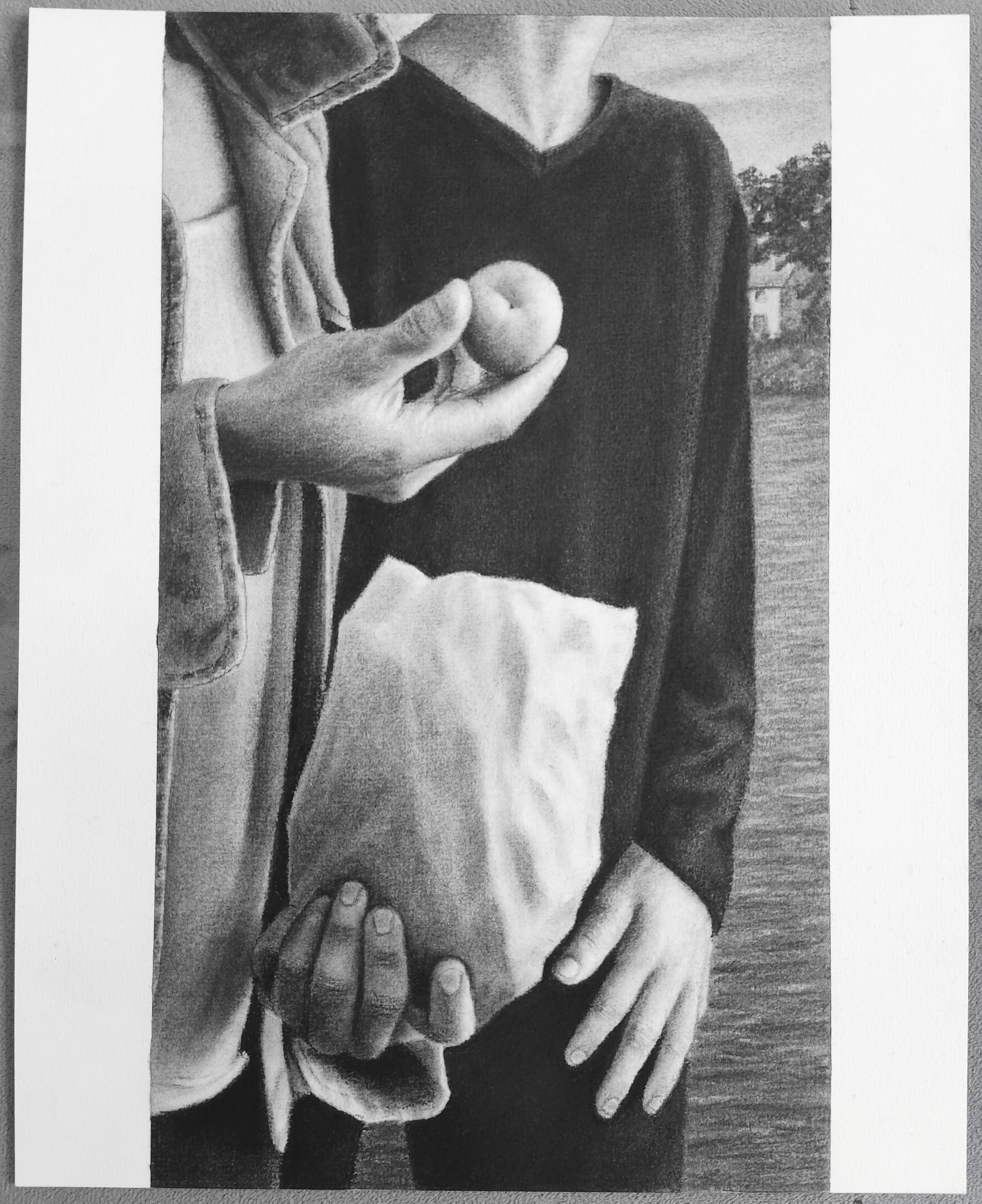 Sur l'ile, Kohle, schwarz-weiße figurative Zeichnung, Zeitgenössische Zeichnung – Art von Aurélie Sicas