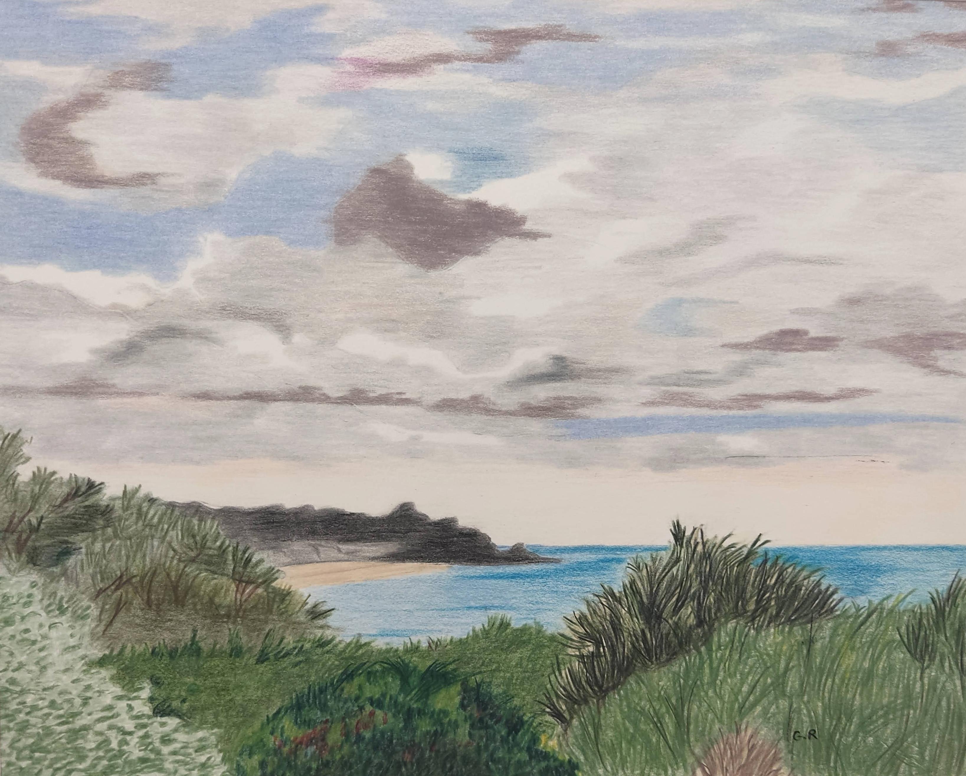 Plage des Jaunais, Original Drawing Landscape, Sea Scape, French coast