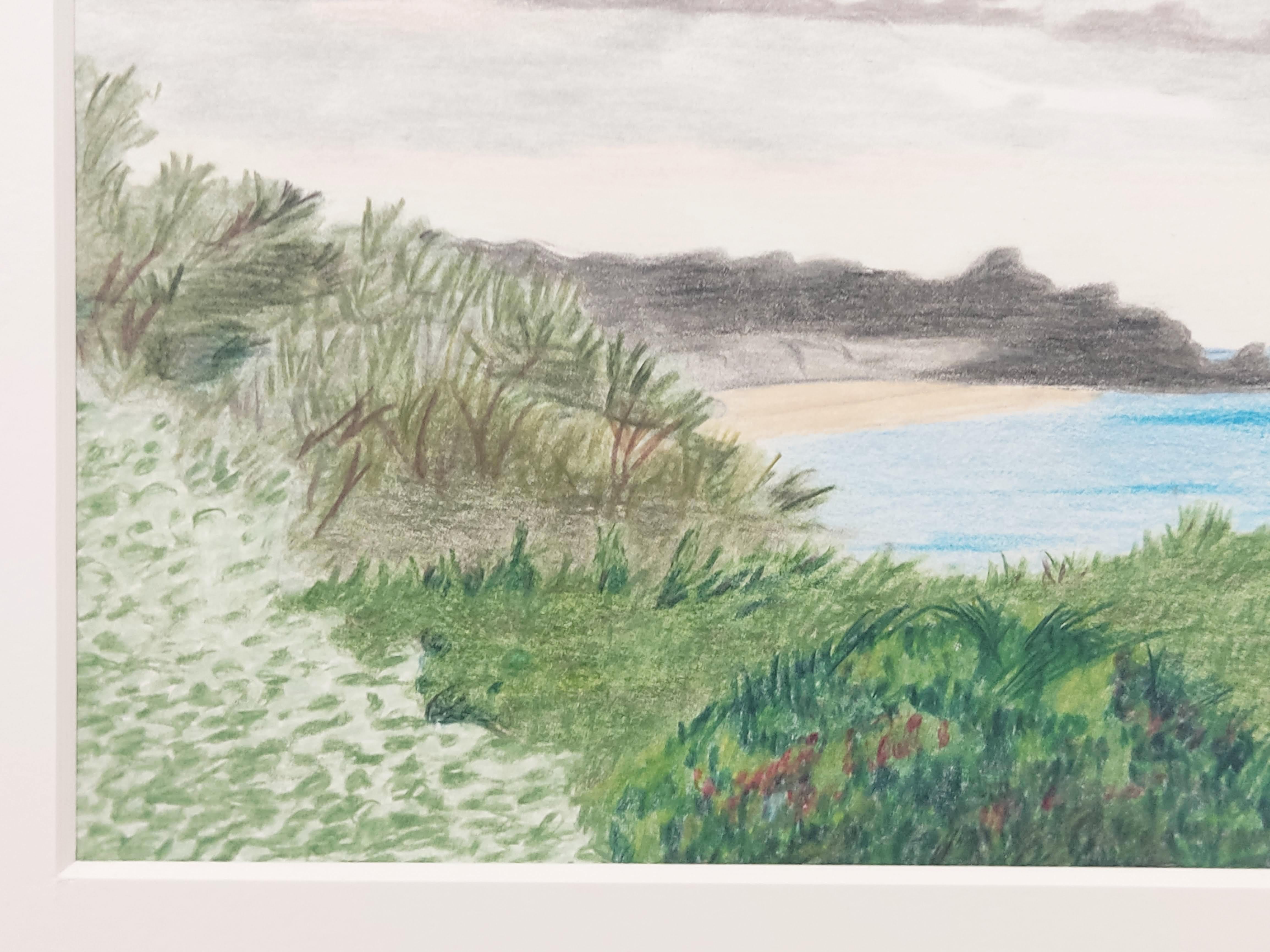 Plage des Jaunais, Original Drawing Landscape, Sea Scape, French coast - Impressionist Painting by Gabriel Riesnert