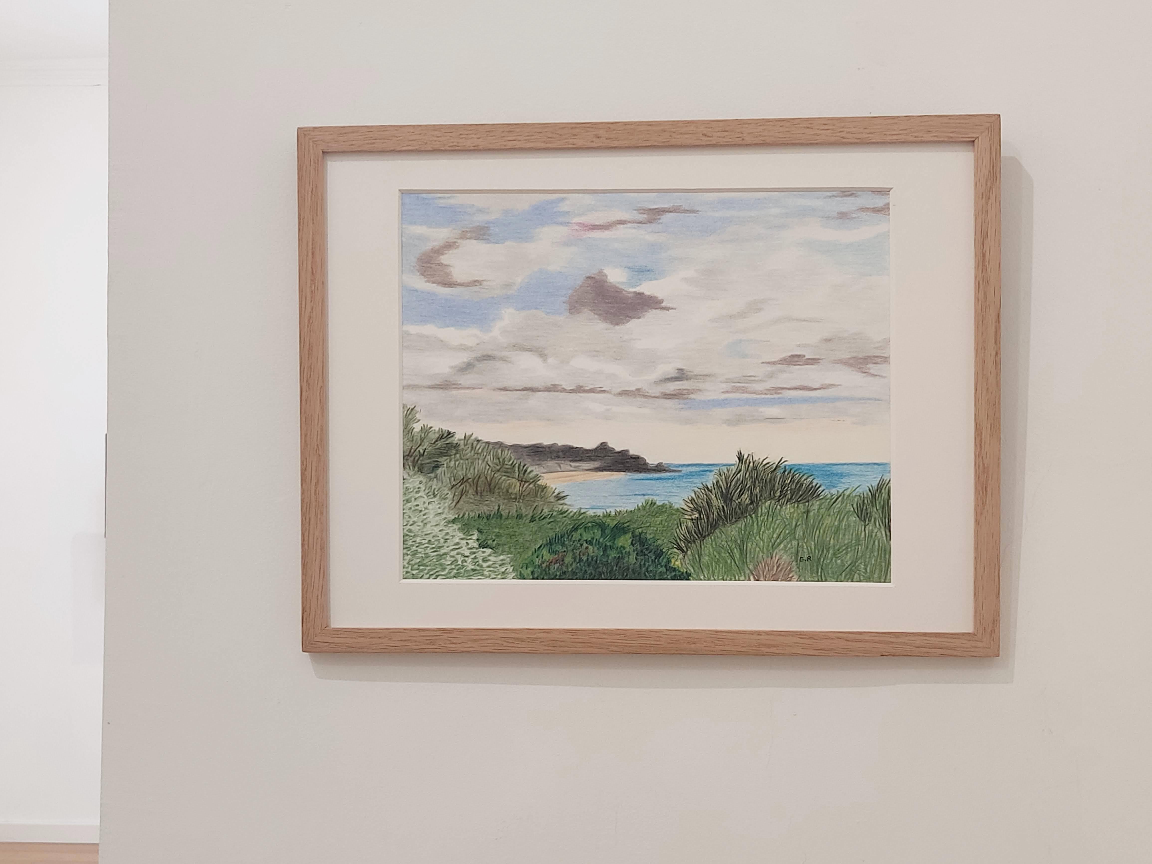 Plage des Jaunais, Original Drawing Landscape, Sea Scape, French coast For Sale 1