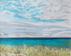 Le Phare, pastel à l'huile original, paysage contemporain, paysage maritime, côte française