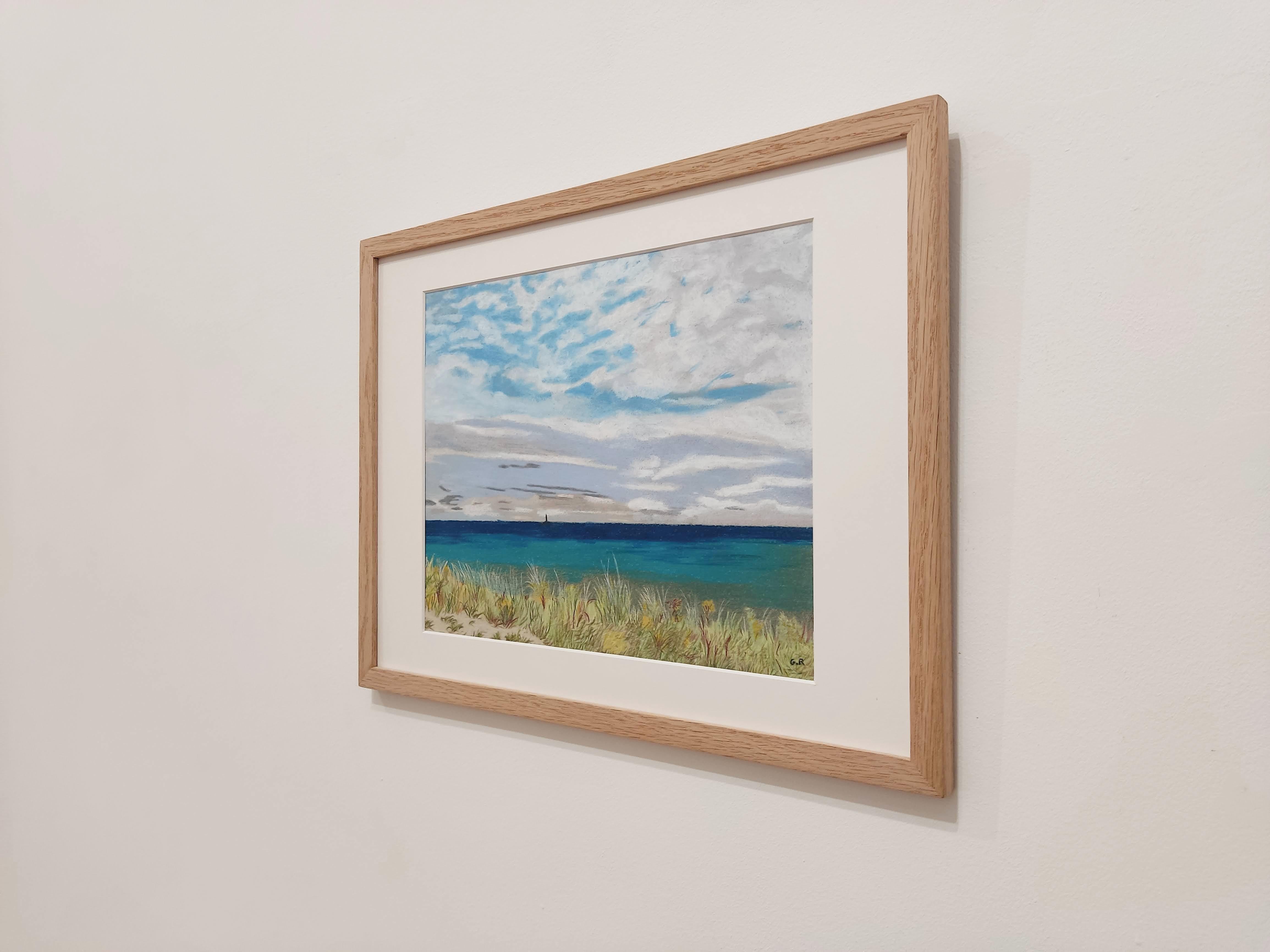 Le Phare, pastel à l'huile original, paysage contemporain, paysage maritime, côte française en vente 3