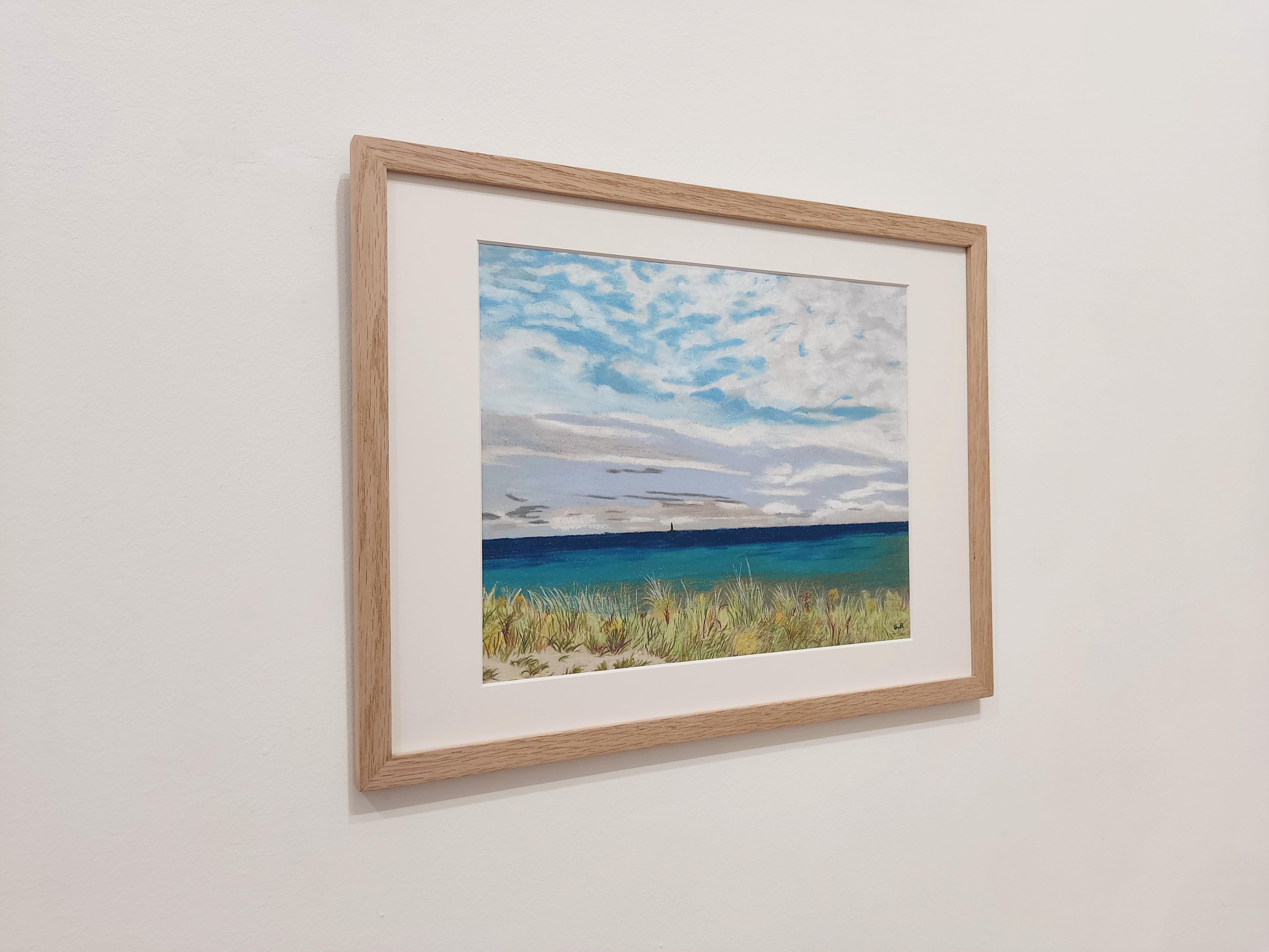 Le Phare, pastel à l'huile original, paysage contemporain, paysage maritime, côte française en vente 1