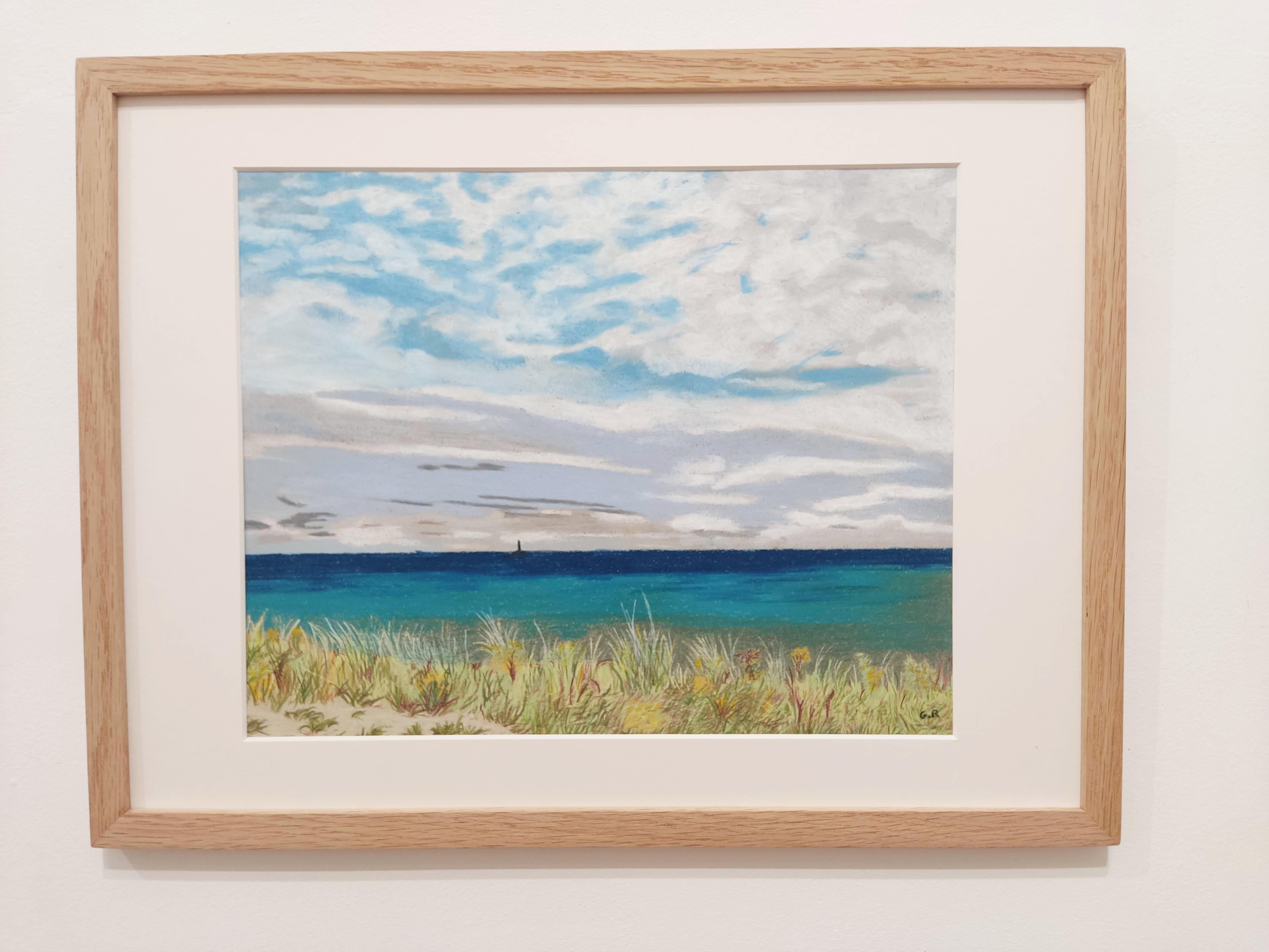 Le Phare, pastel à l'huile original, paysage contemporain, paysage maritime, côte française en vente 2